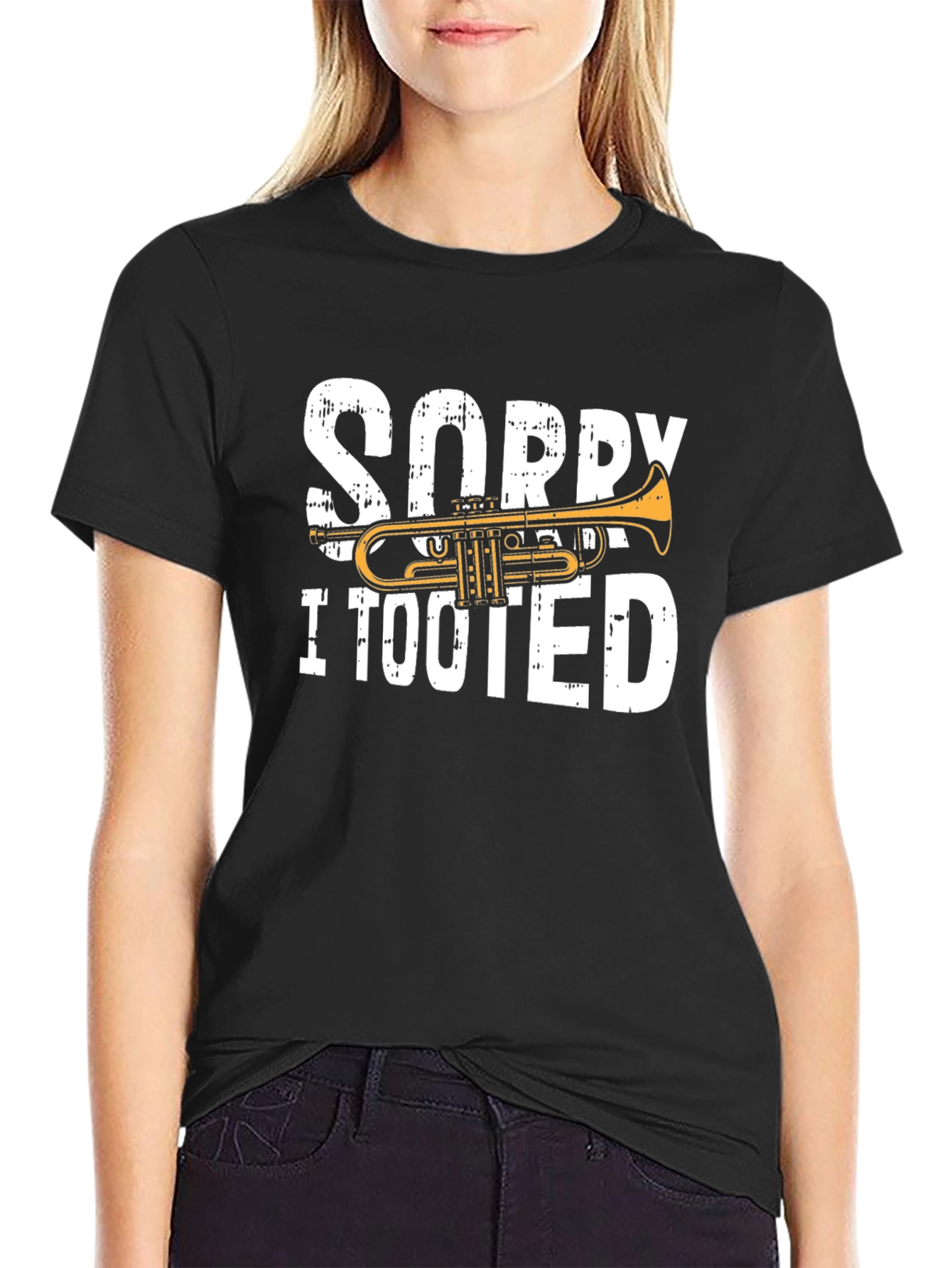 Black Sorry I Tooted Trumpet T-Shirt view 2