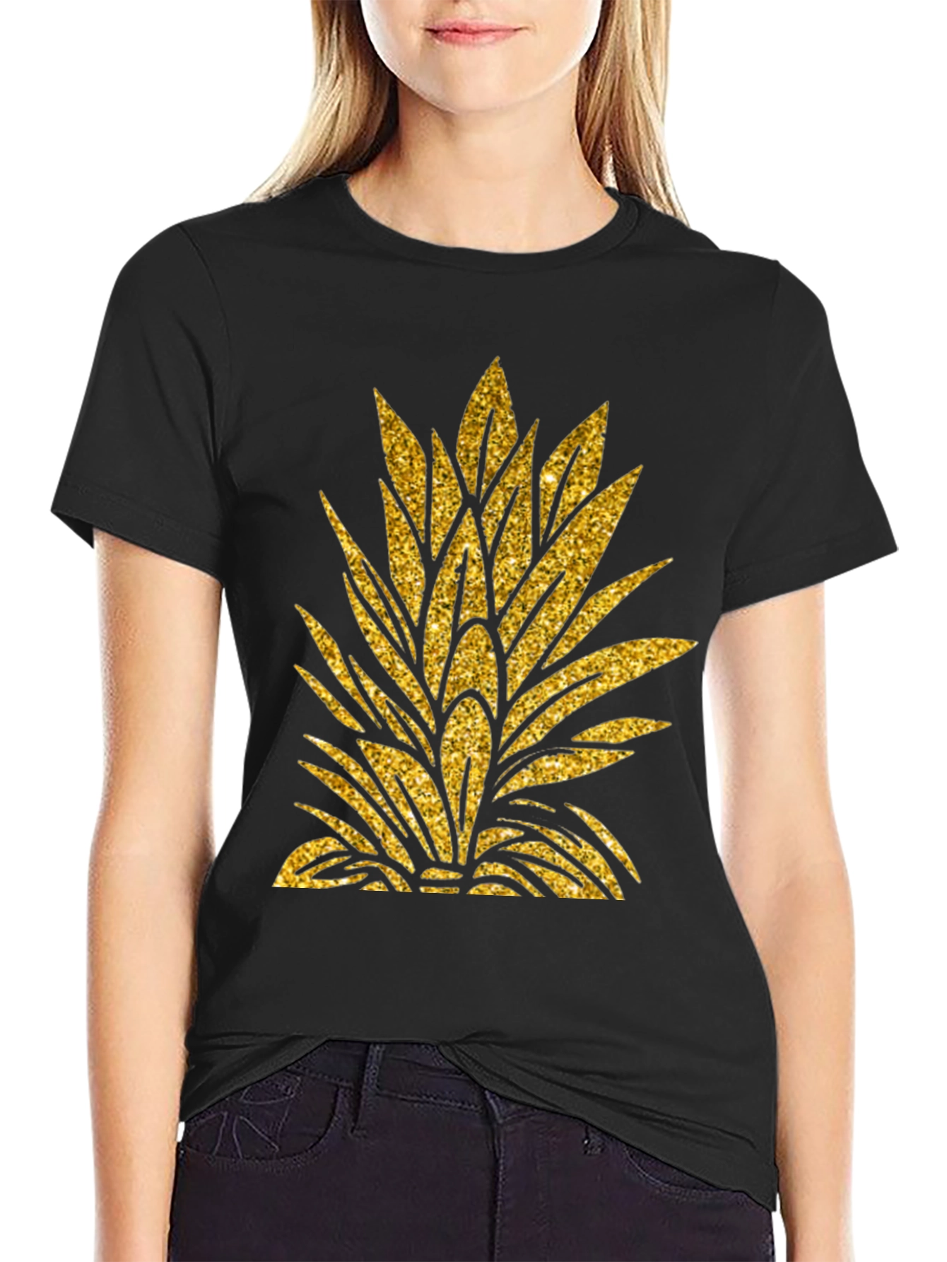 Black Gold Pineapple Leaf Graphic T-Shirt view 2