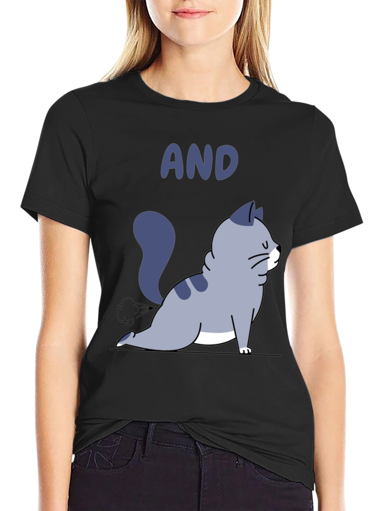 Black Farting Cat Tee - Funny Graphic T-Shirt for Cat Lovers view 2
