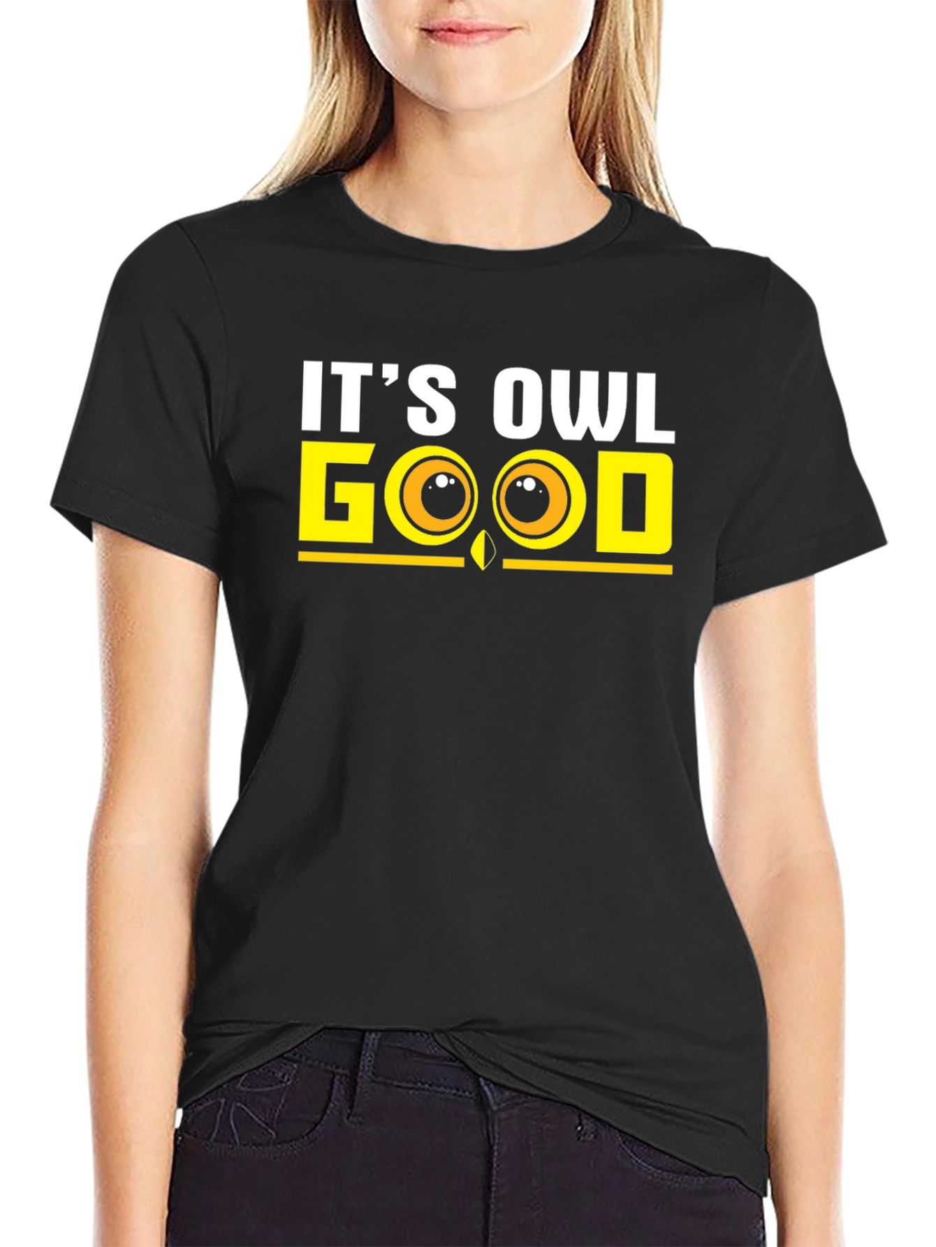 Black It's Owl Good T-Shirt, Funny Graphic Tee view 2