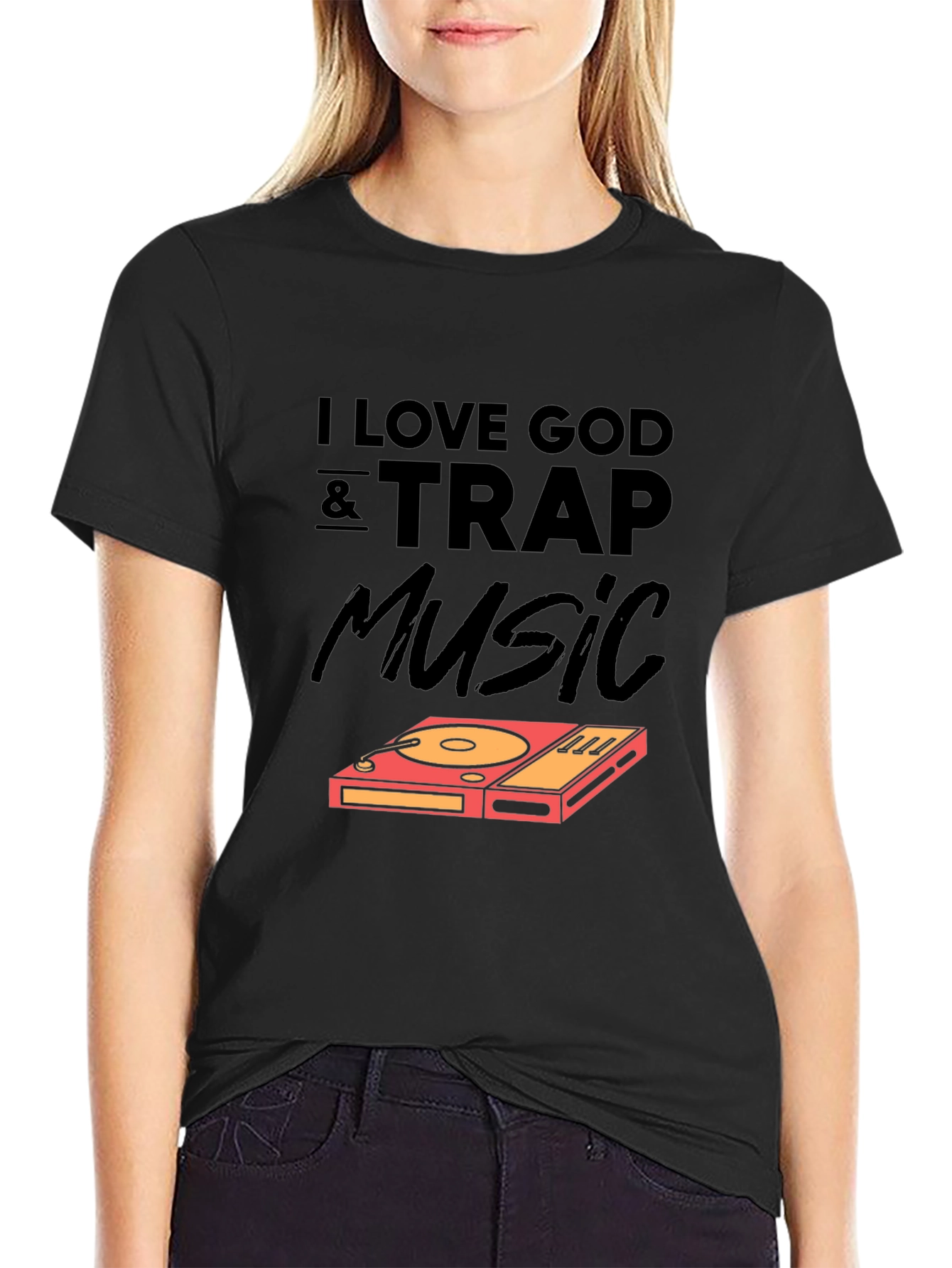 Black I Love God & Trap Music Graphic Tee view 2