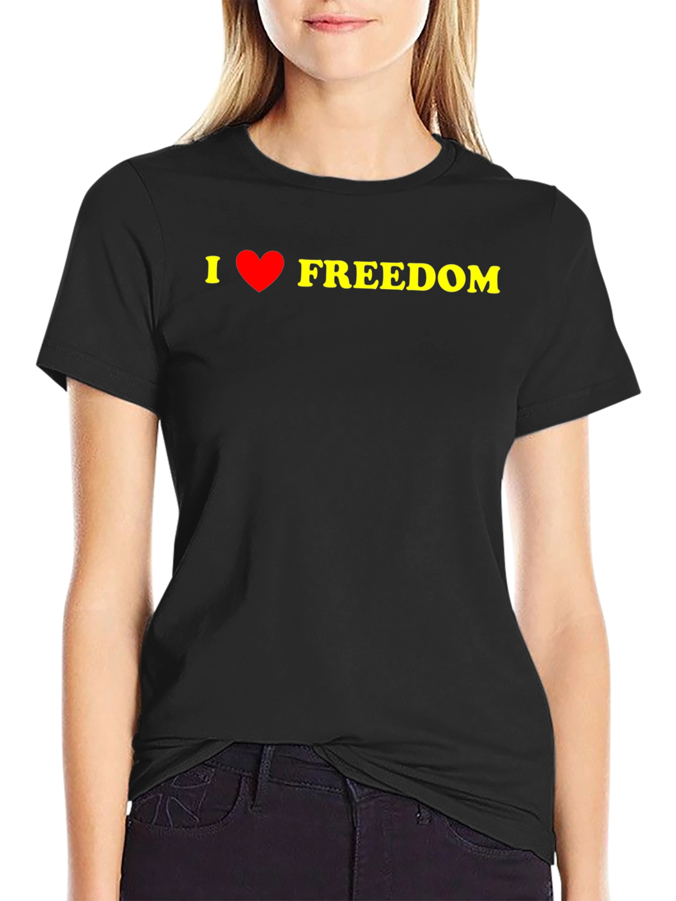 Black I Love Freedom Graphic Tee - Black Casual T-Shirt view 2