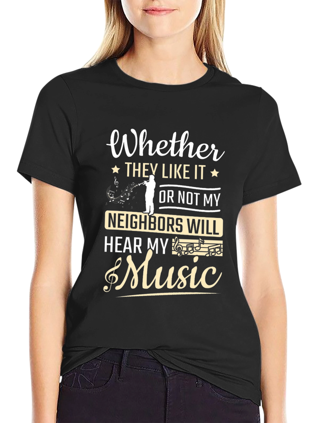 Black Funny Music Lover T-Shirt - Neighbors Will Hear My Music view 2