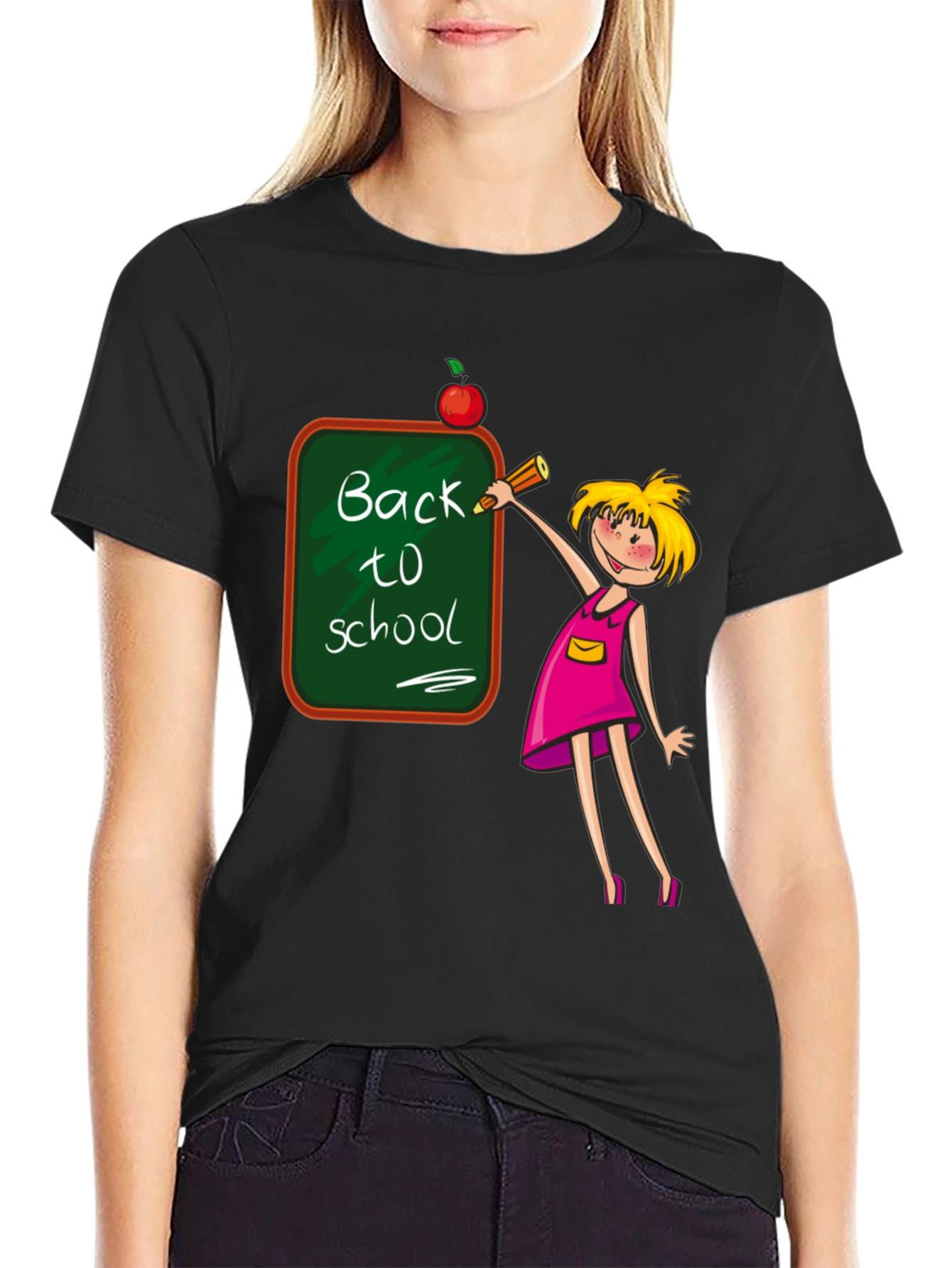 Black Back to School Teacher T-Shirt view 2
