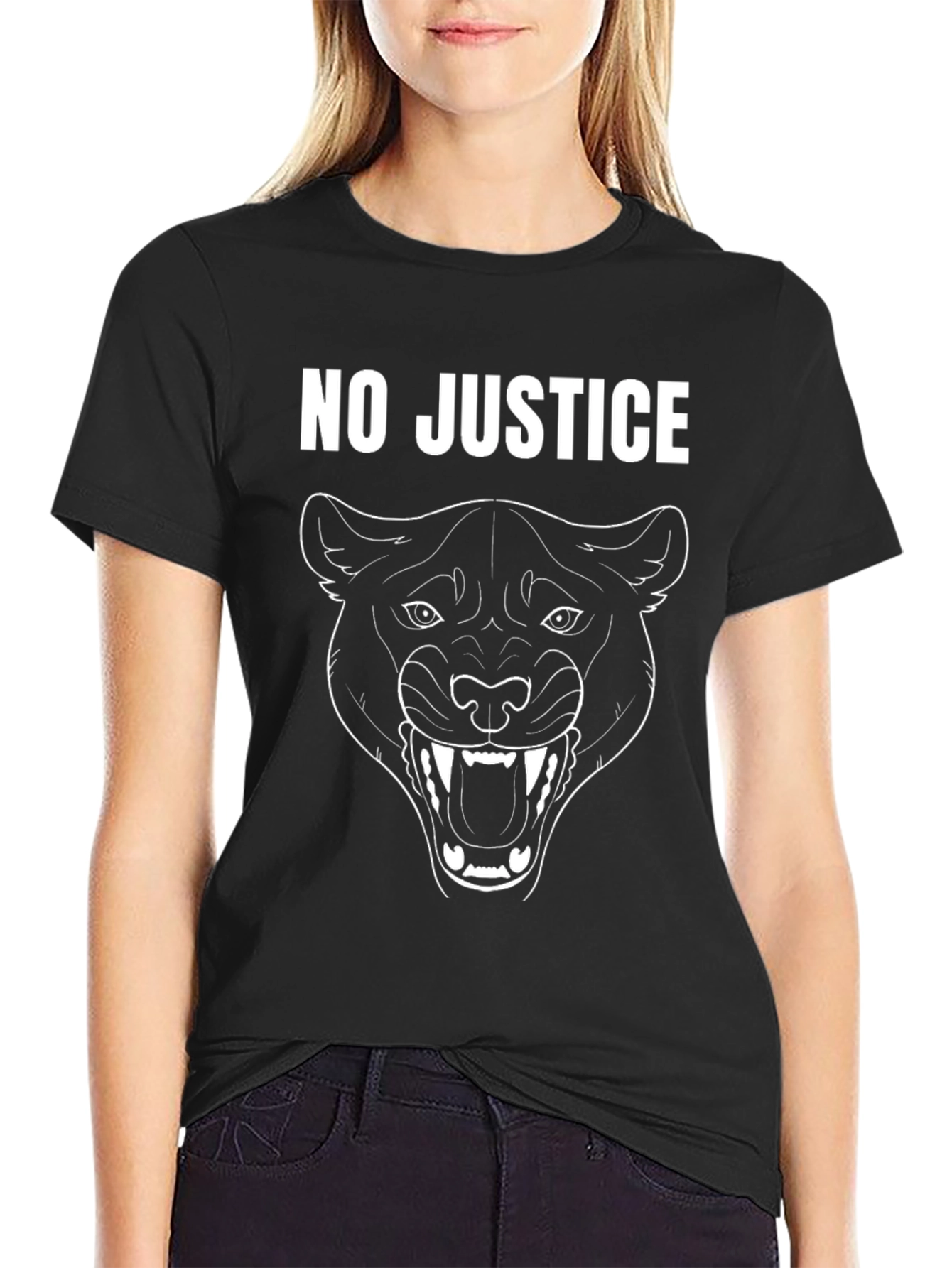 Black No Justice Panther Graphic T-Shirt view 2