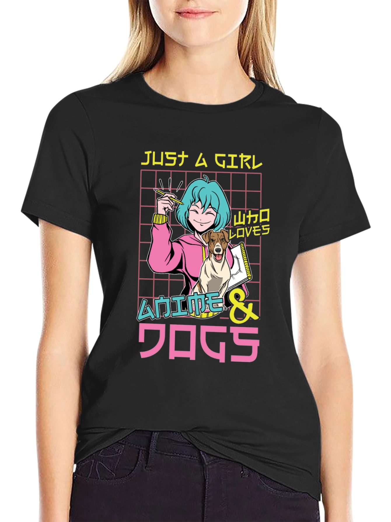 Black Anime & Dogs T-Shirt, Just A Girl Who Loves view 2