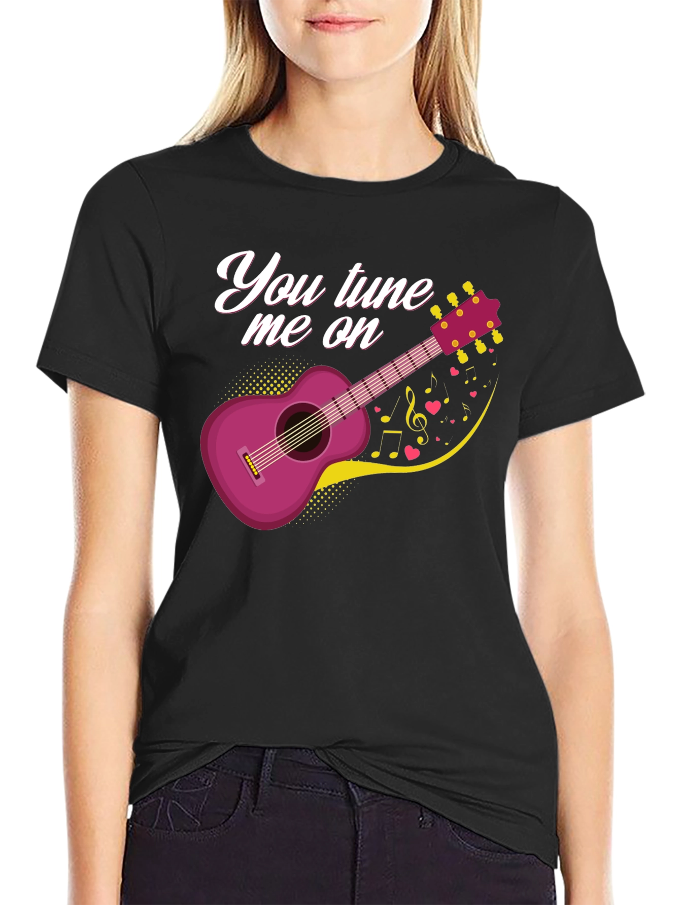 Black You Tune Me On Guitar Music Lover T-Shirt view 2