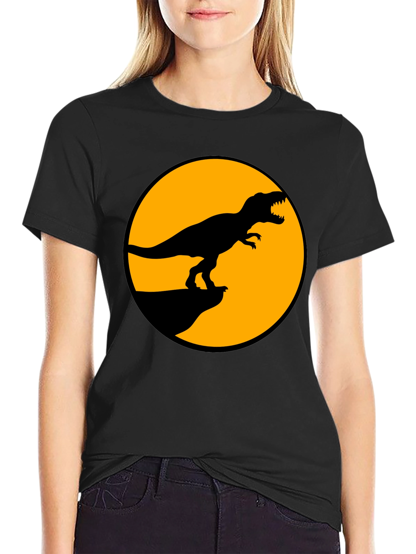 Black Dinosaur Graphic Tee - Black T-Rex Circle Design view 2