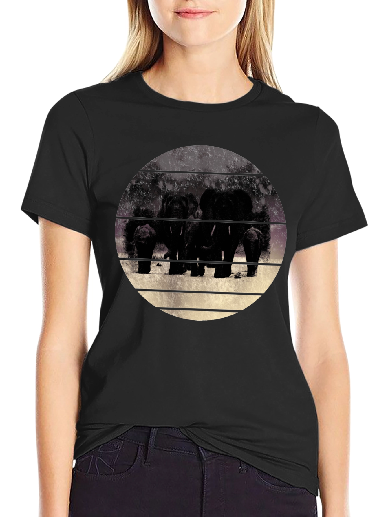 Black Elephant Family Graphic Black T-Shirt view 2