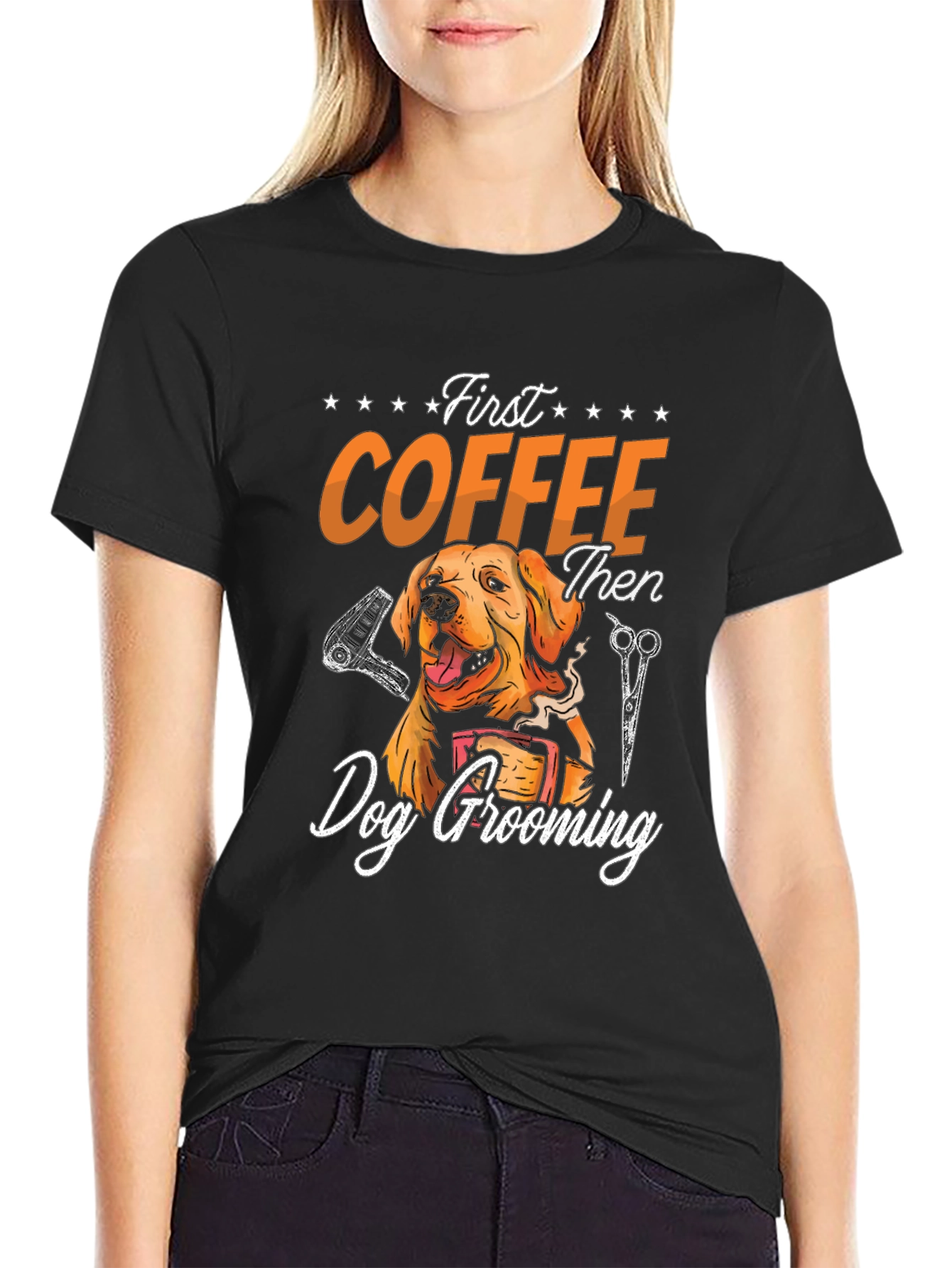 Black First Coffee Then Dog Grooming Graphic Tee view 2