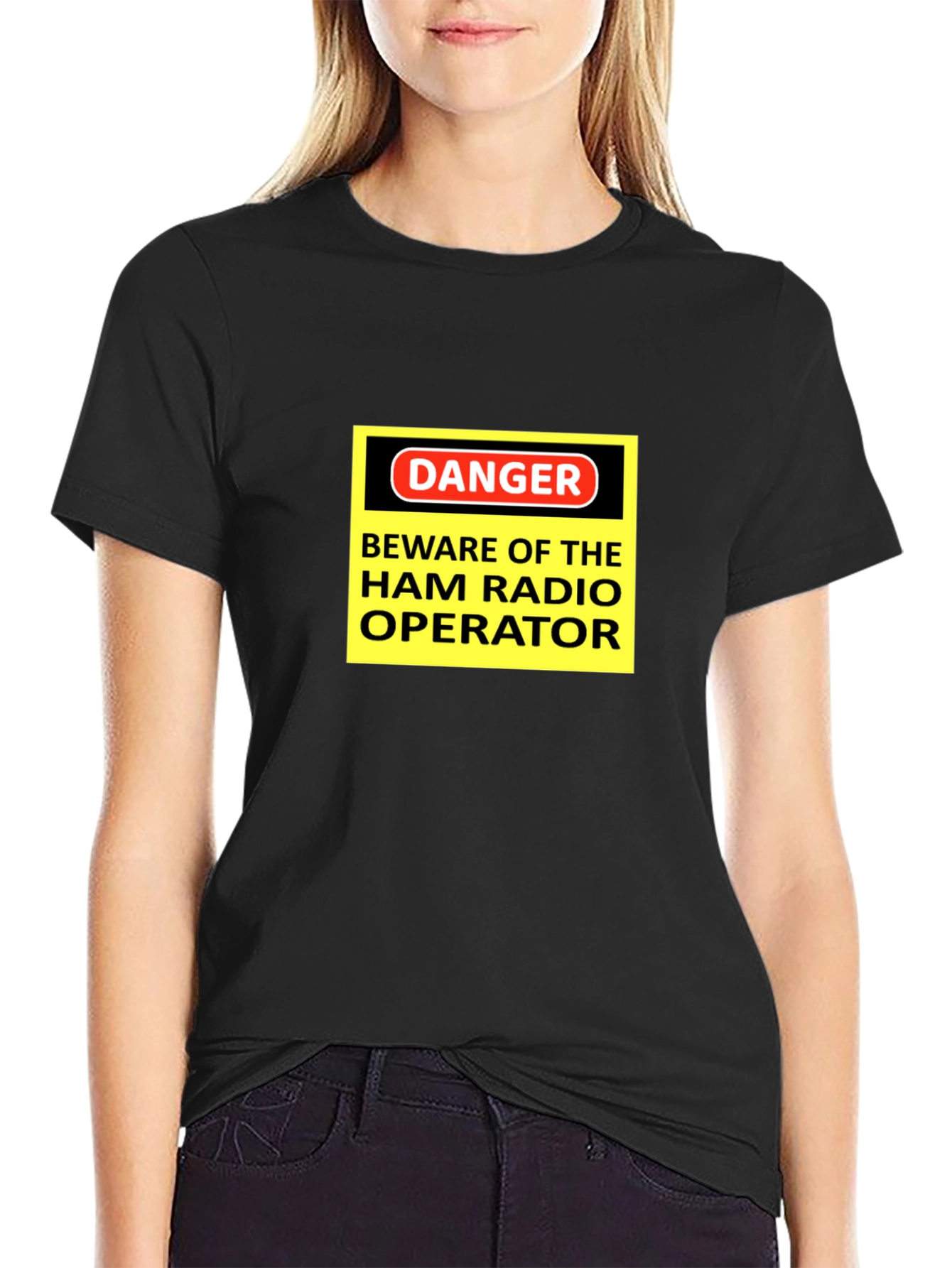 Black Danger Ham Radio Operator Black T-Shirt view 2