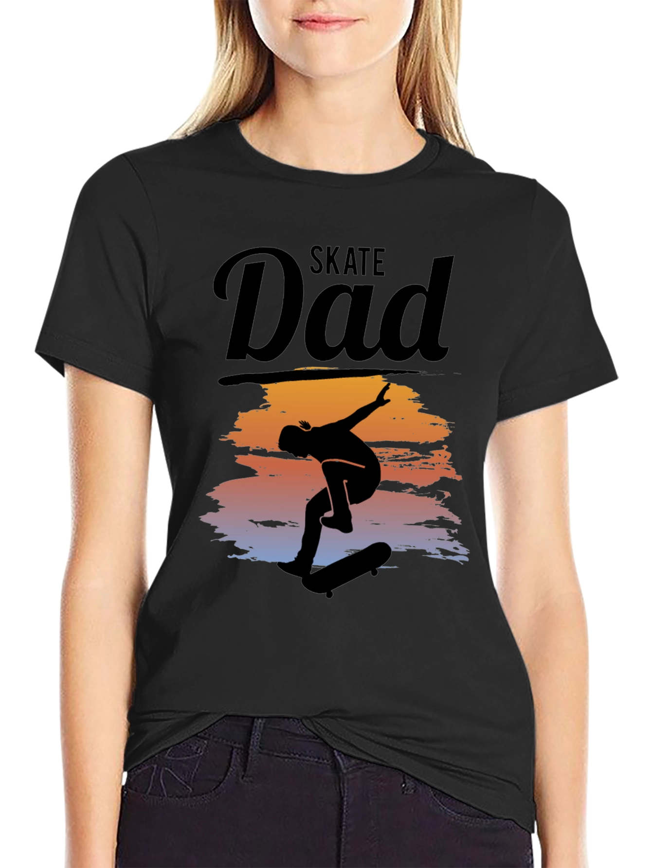 Black Skate Dad T-Shirt Cool Silhouette Graphic Tee view 2