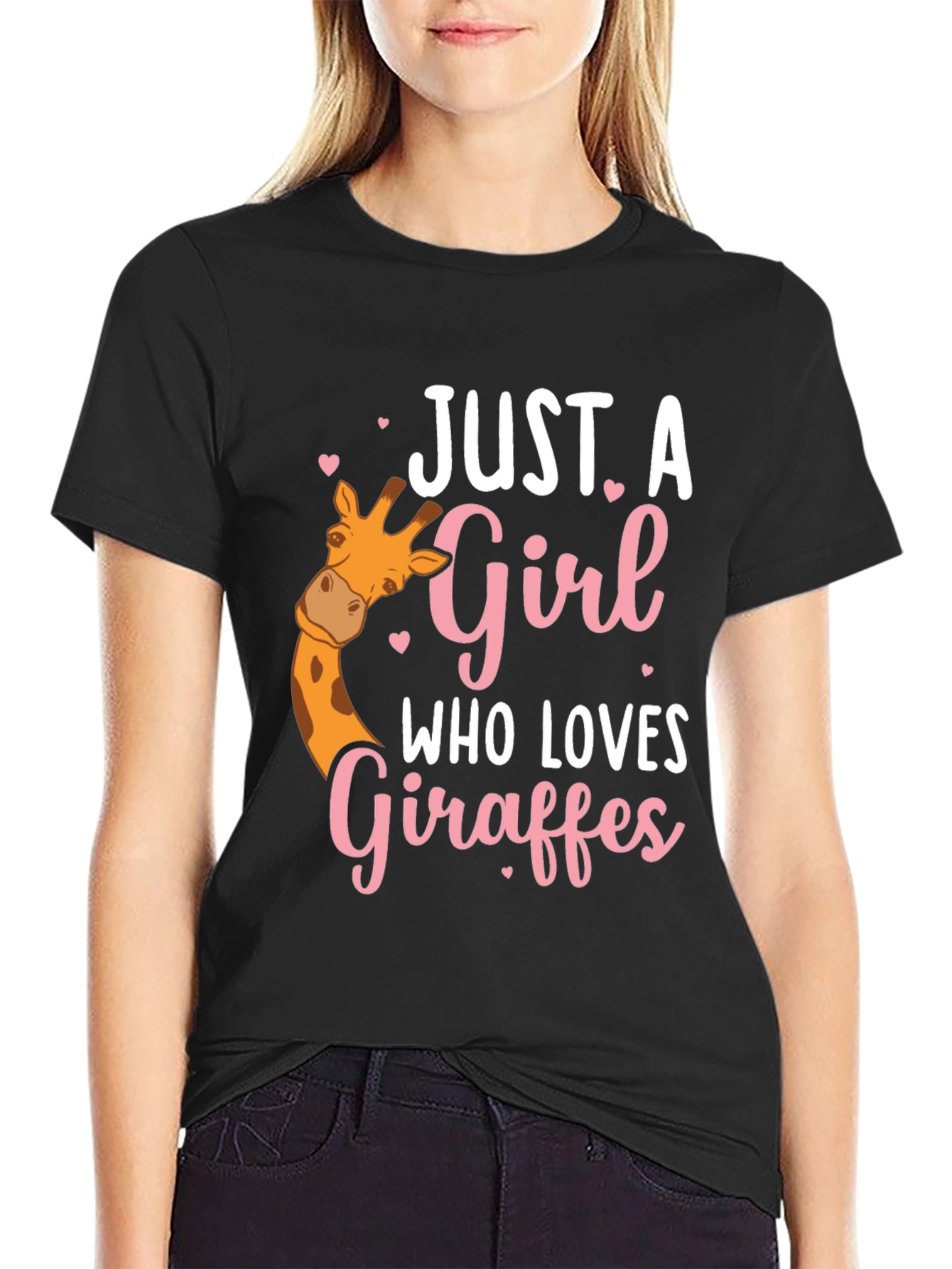 Black Giraffe Lover T-Shirt - Cute Giraffe Girl Tee view 2
