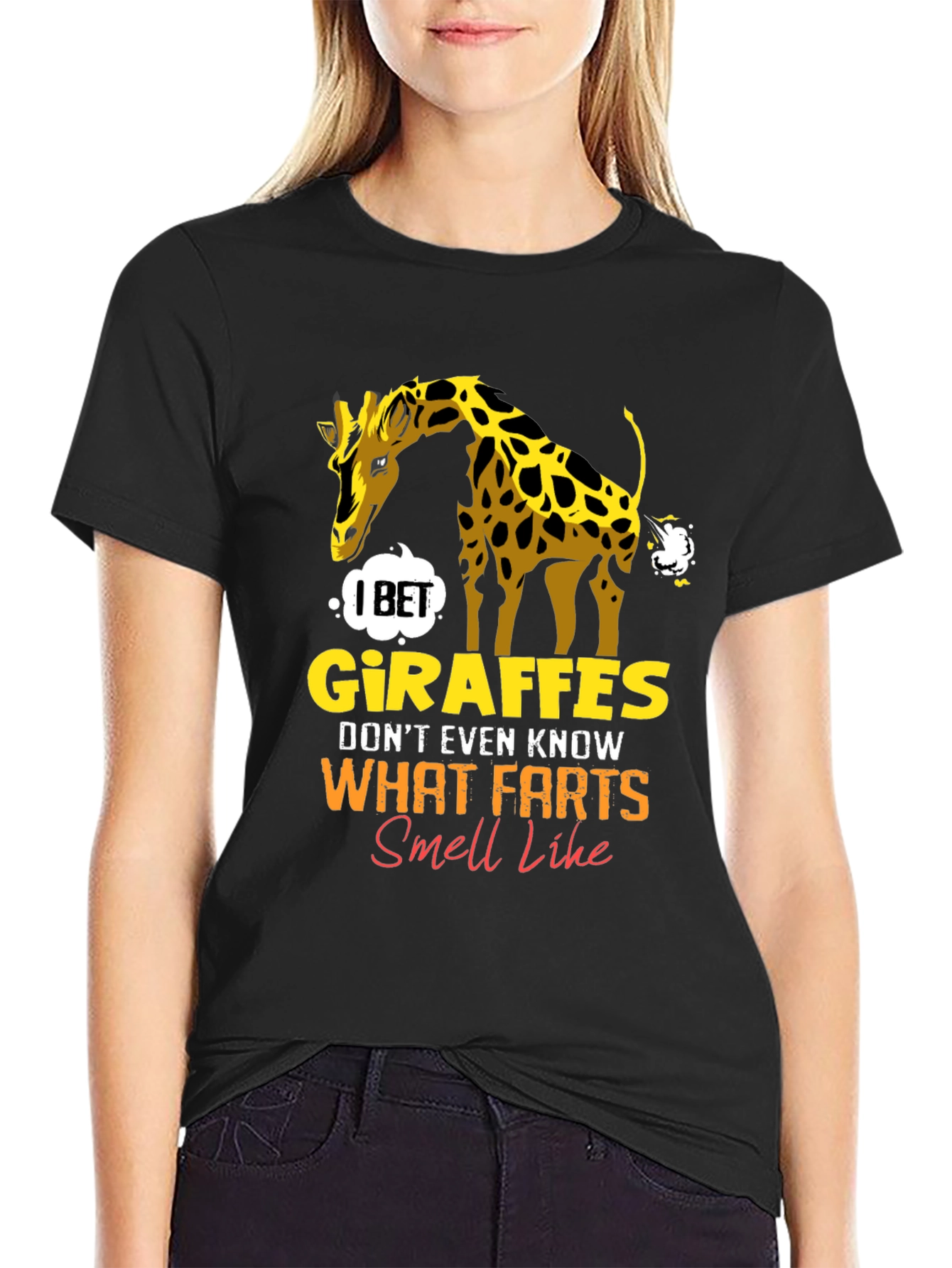 Black Giraffe Fart Joke T-Shirt - Funny Graphic Tee view 2