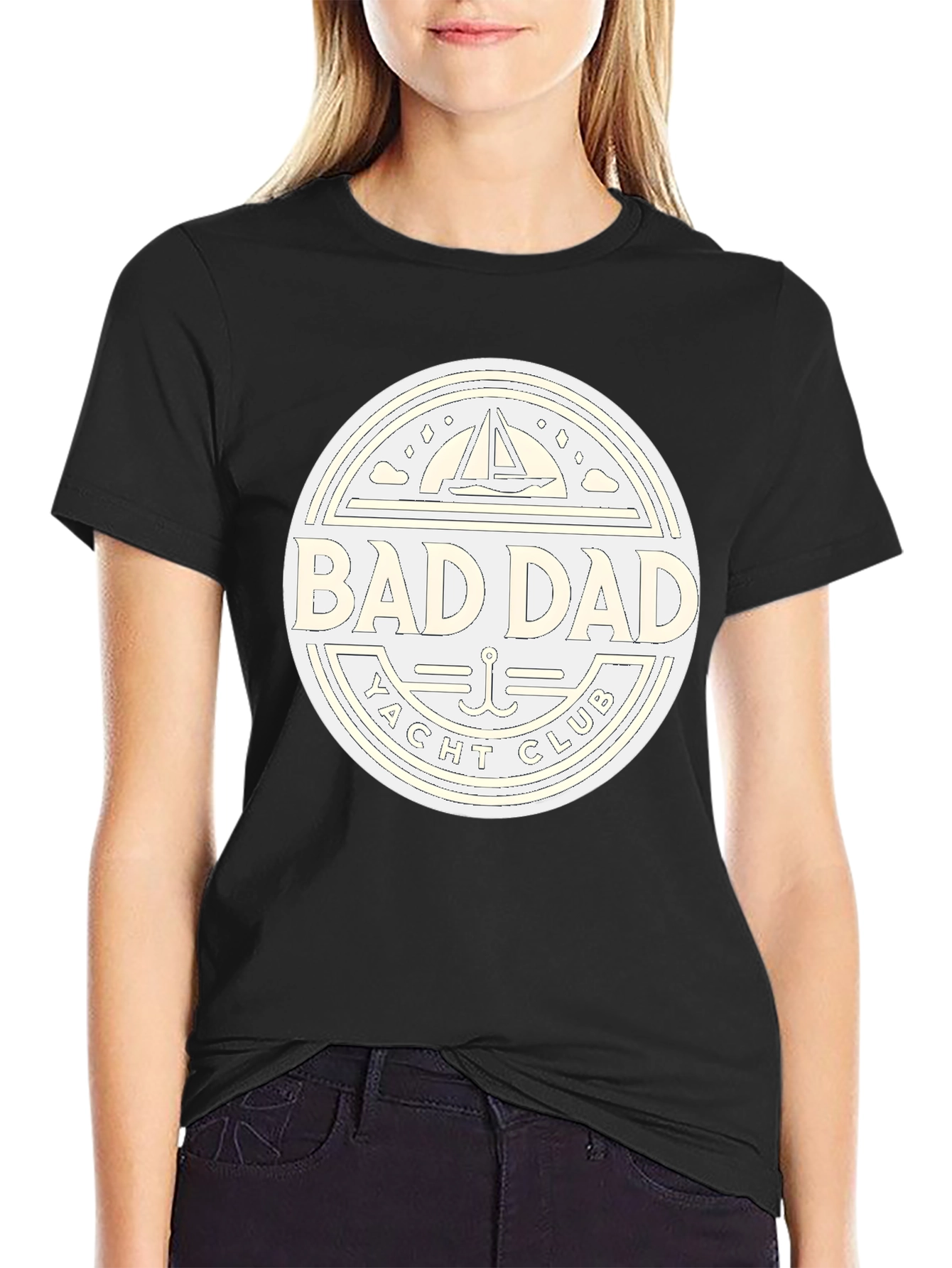 Black Bad Dad Yacht Club Black T-Shirt view 2