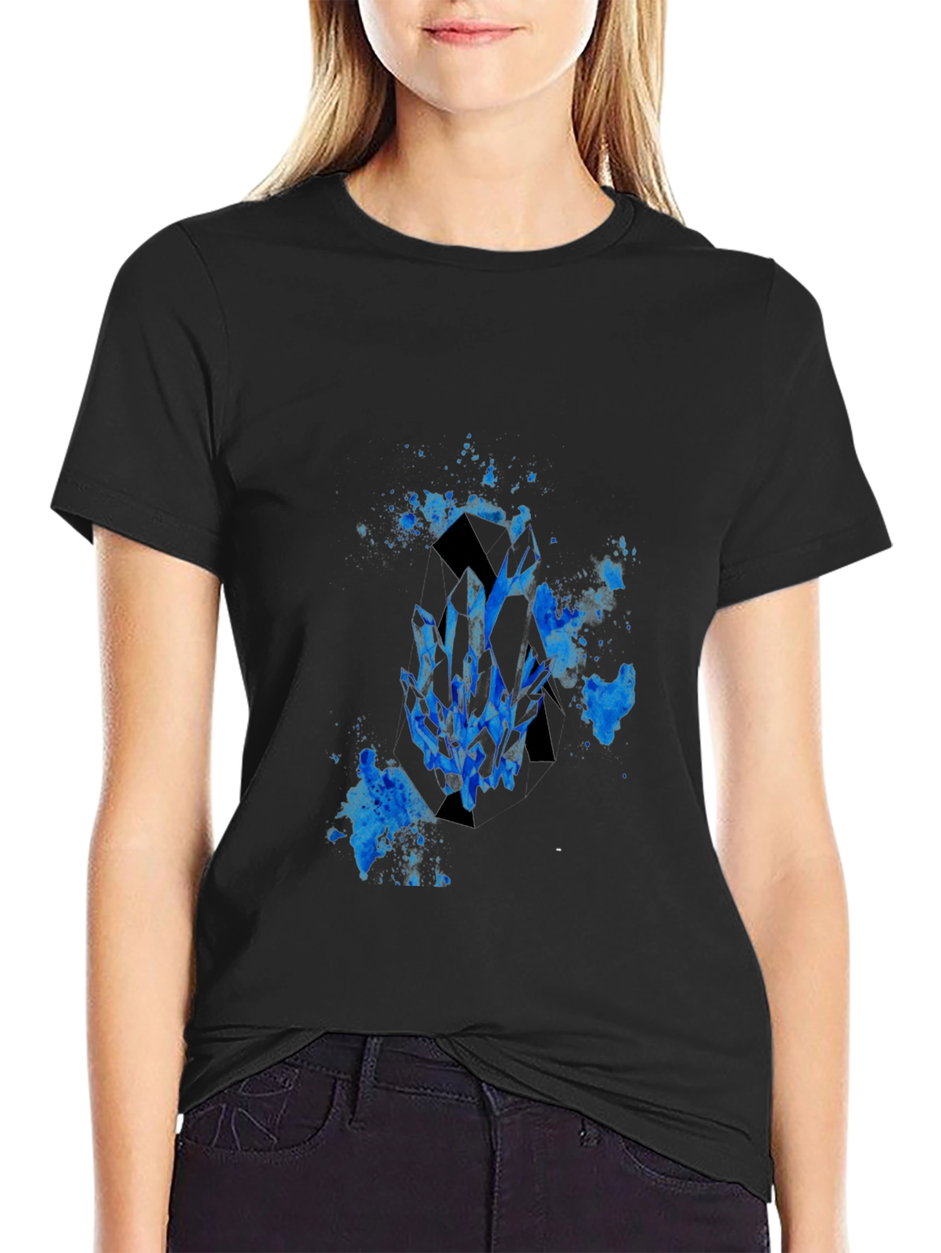 Black Men's Black T-Shirt with Blue Crystal Graphic view 2