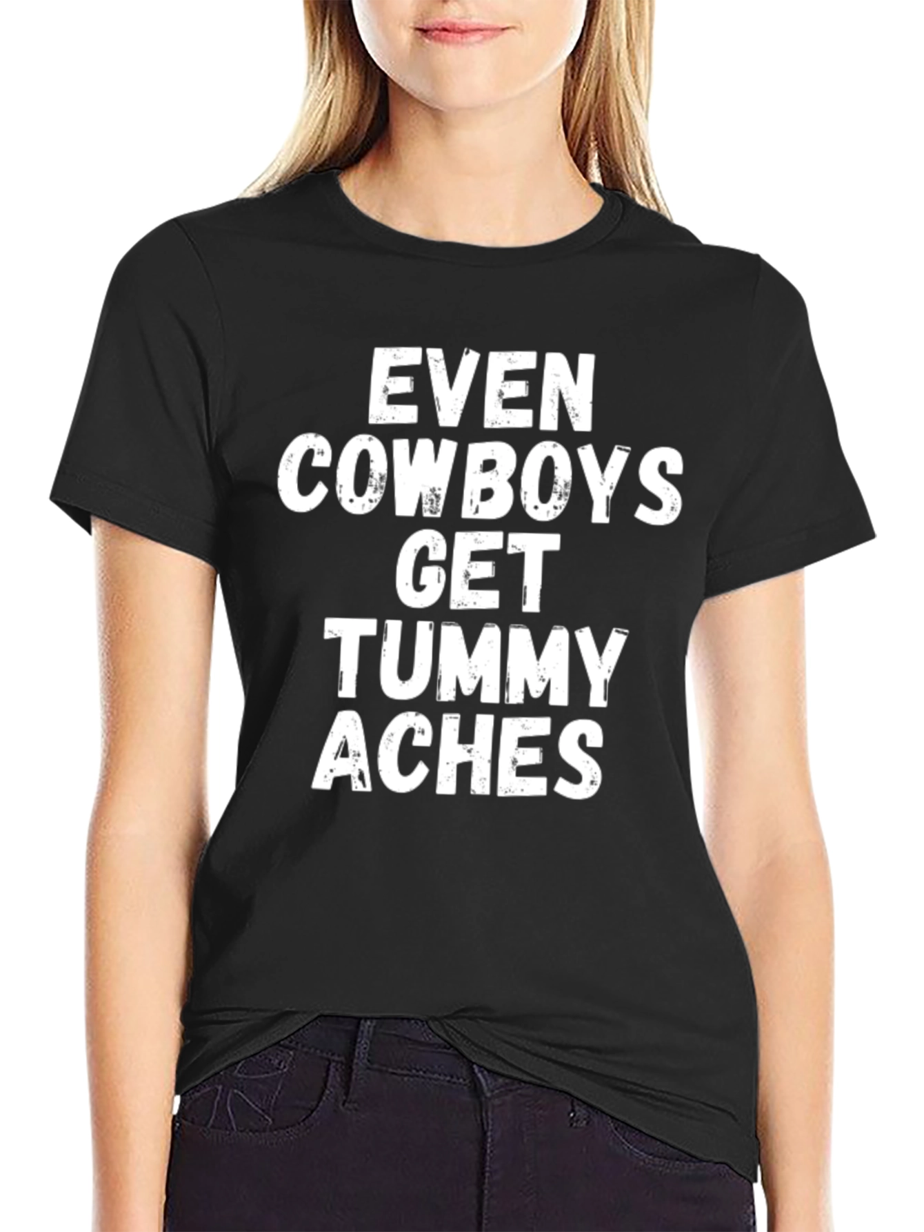 Black Cowboy Tummy Aches T-Shirt - Humorous Graphic Tee view 2
