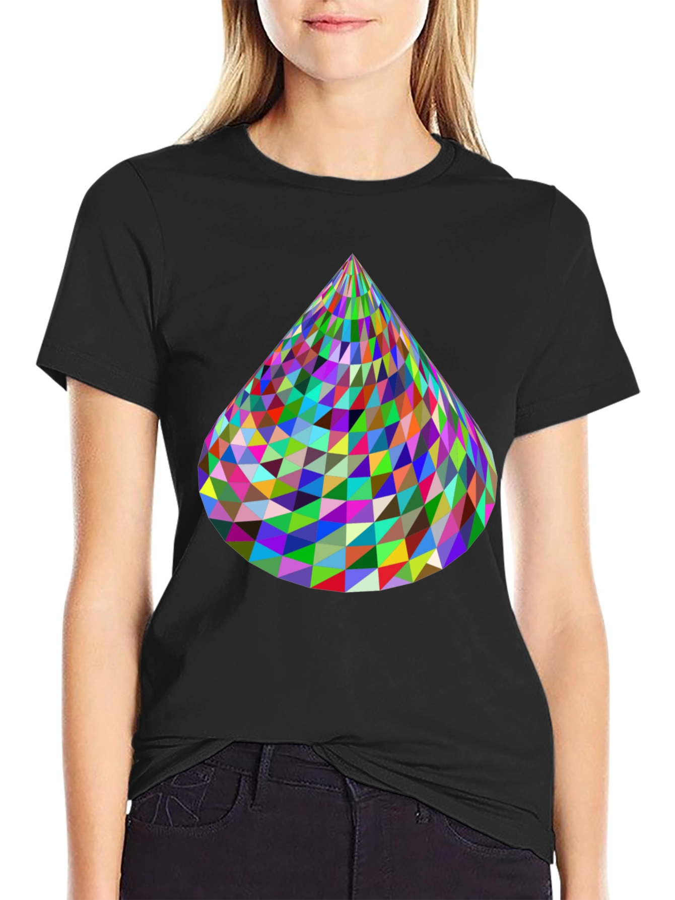 Black Geometric Cone T-Shirt - Vibrant & Modern Design view 2