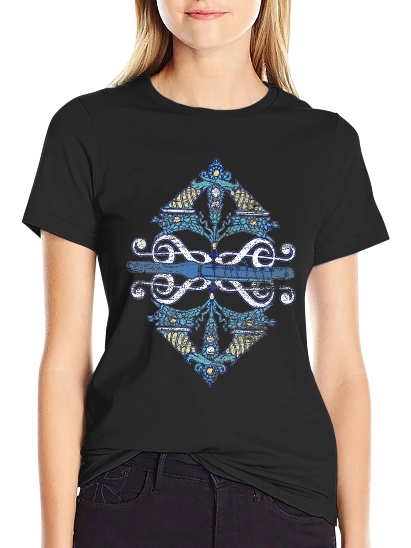 Black Graphic Treble Clef Diamond Tee - Black view 2