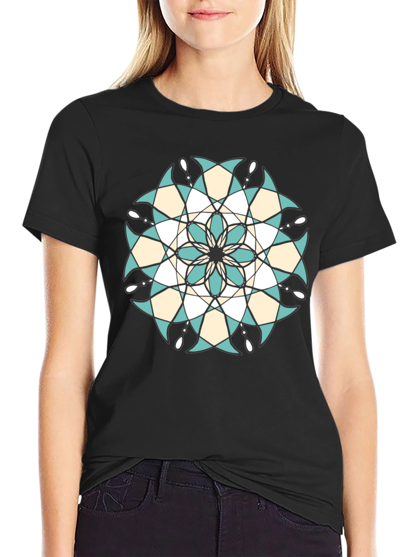 Black Geometric Mandala Graphic Tee - Black view 2