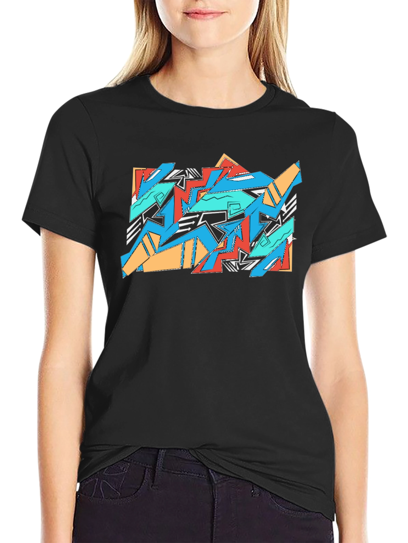 Black Bold Geometric Black T-Shirt view 2
