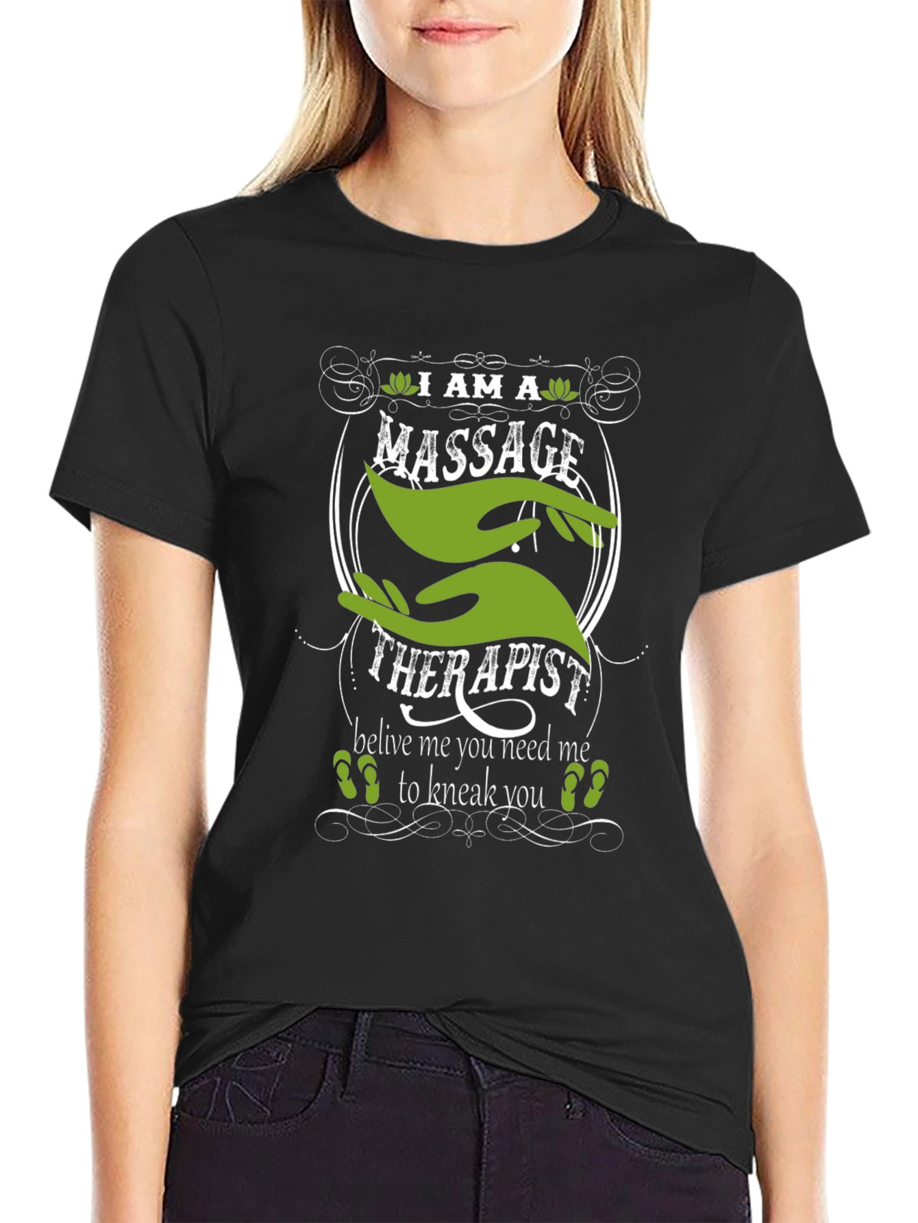 Black Massage Therapist Graphic T-Shirt - Black view 2