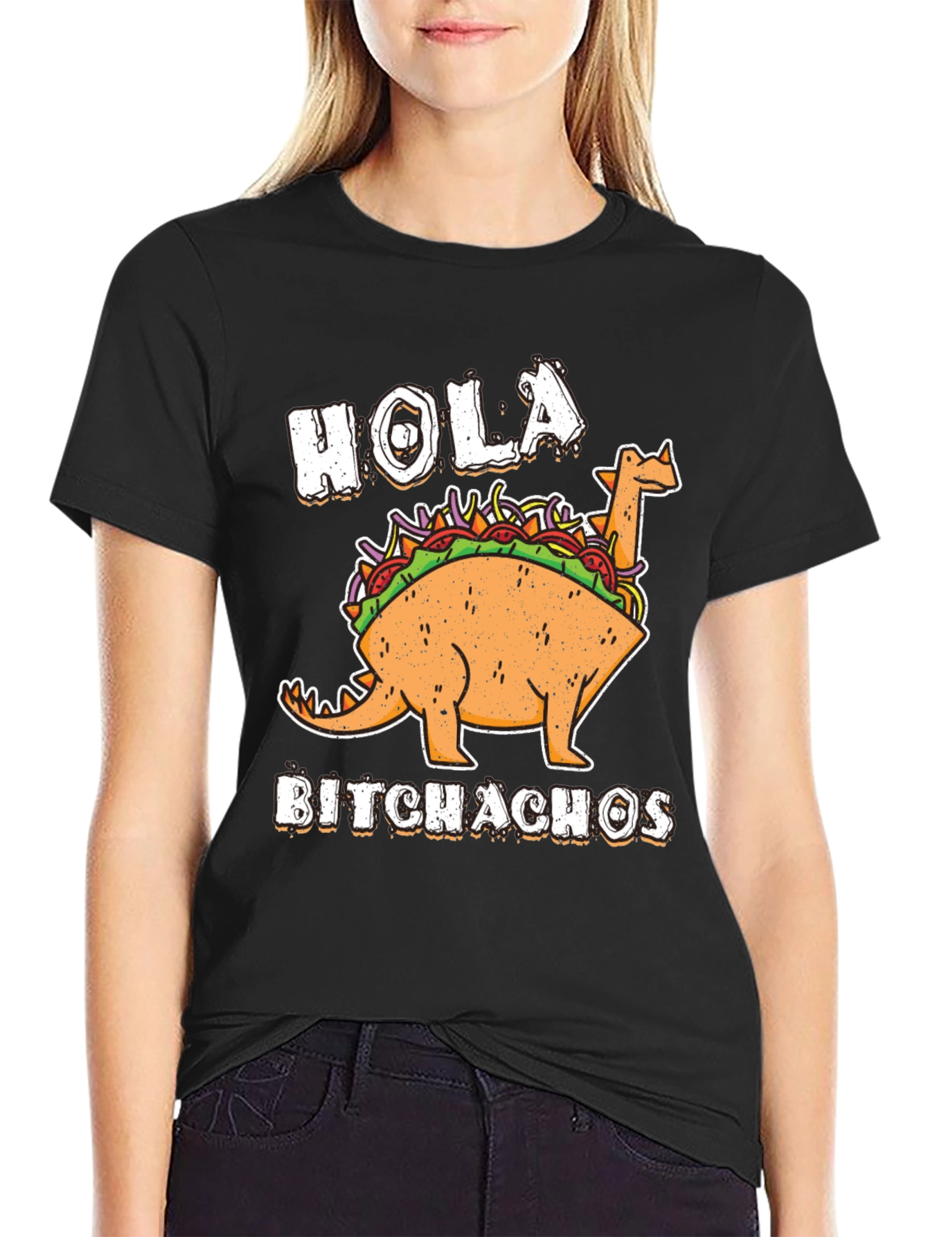 Hola Bitchachos T-Shirt - Funny Dino Taco - 2
