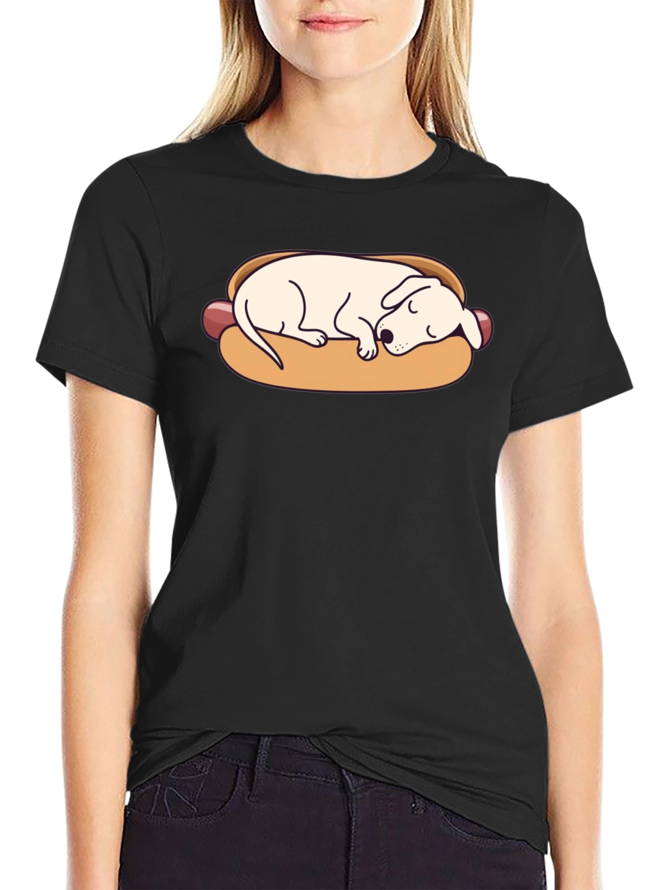 Black Funny Hot Dog Dog T-Shirt view 2
