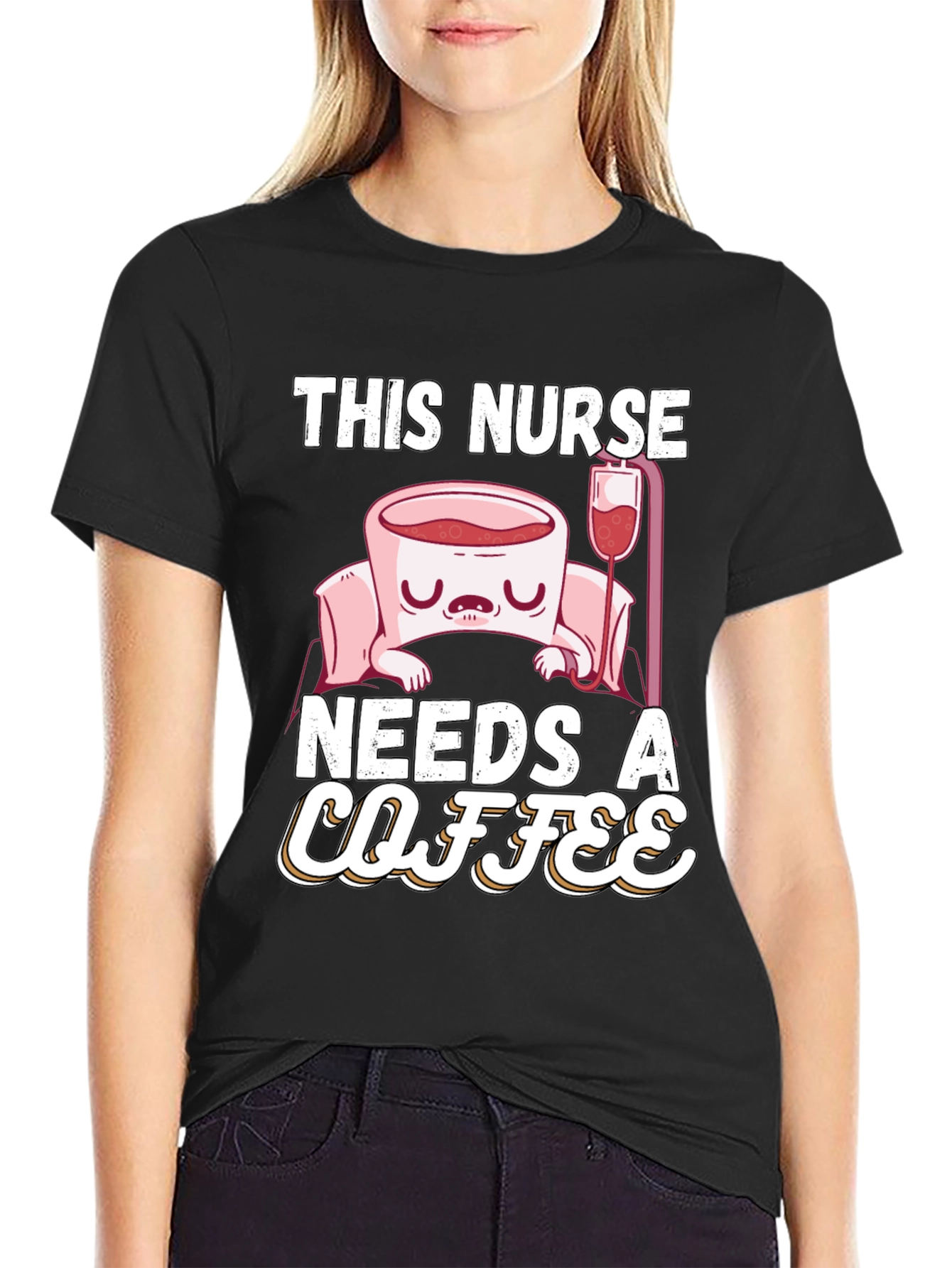 Black Funny Nurse Needs Coffee T-Shirt view 2