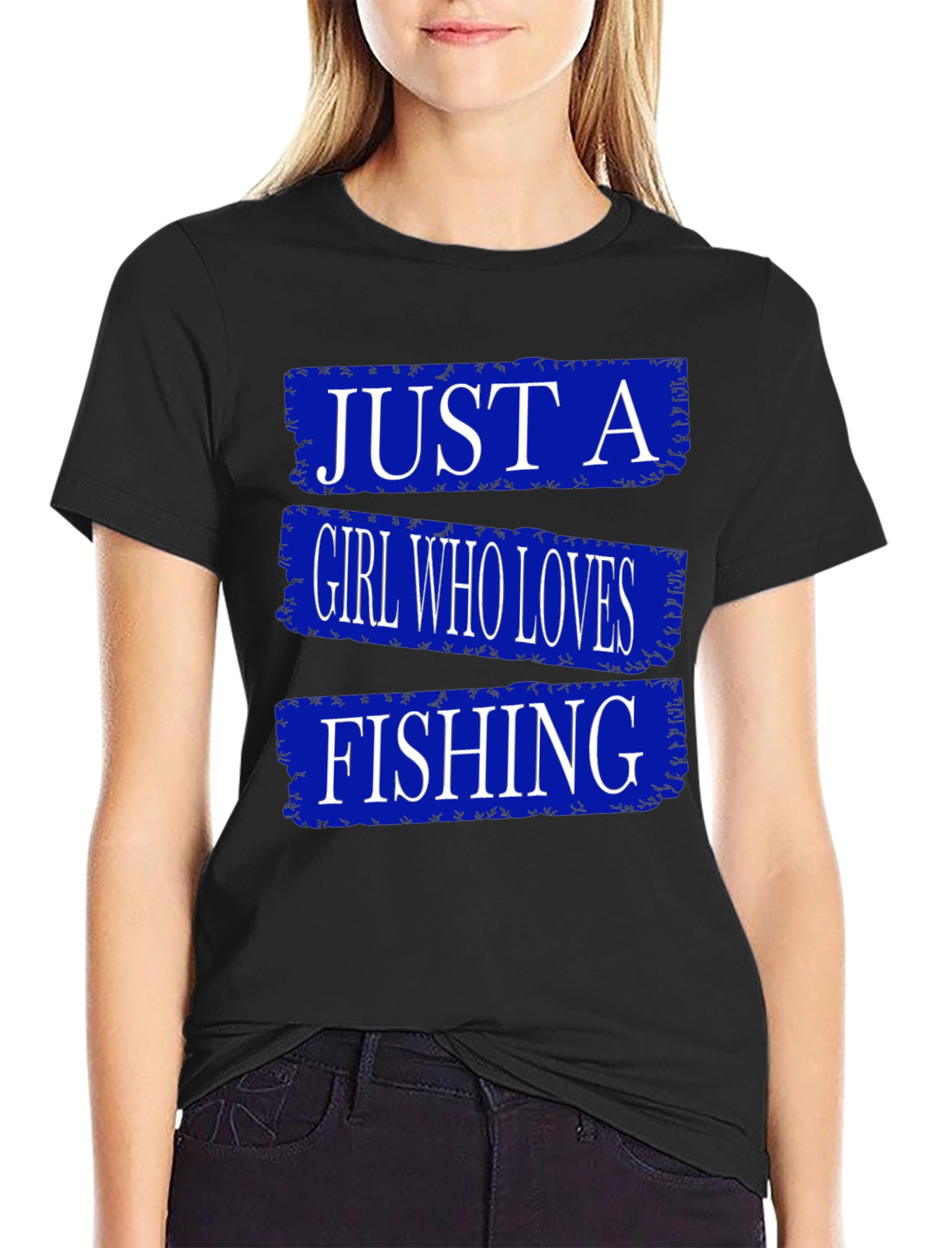 Black Just A Girl Who Loves Fishing T-Shirt view 2