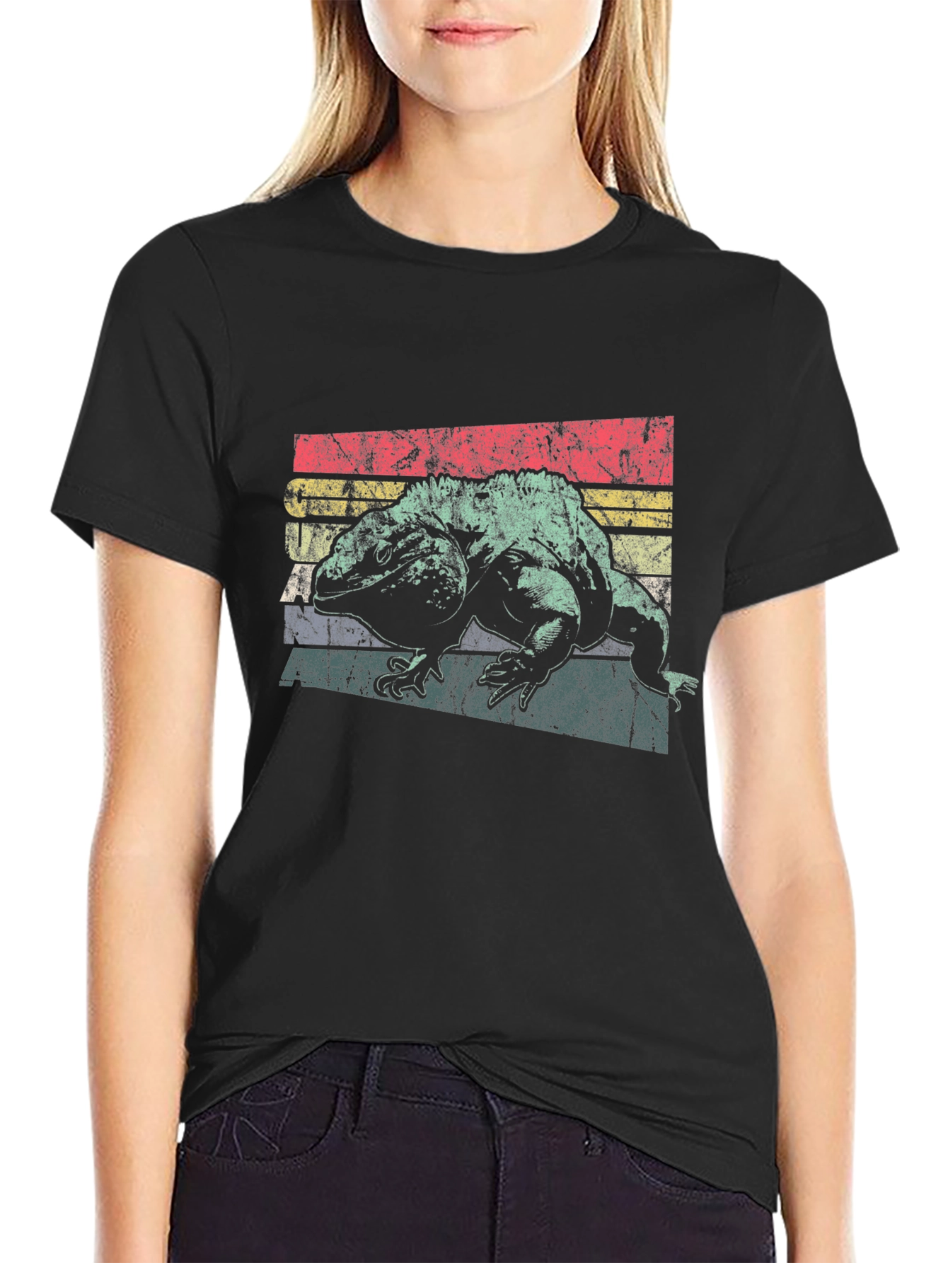 Black Vintage Iguana Graphic T-Shirt - Retro Style view 2