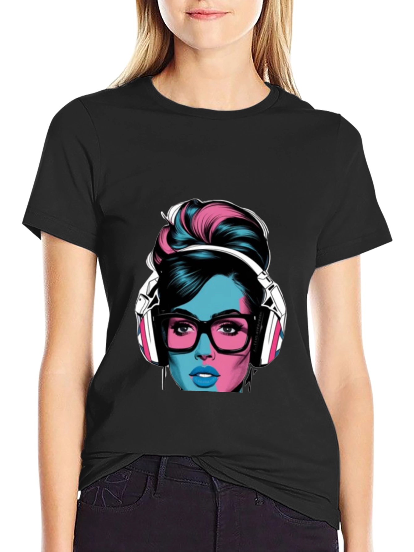 Black Vaporwave Woman T-Shirt view 2