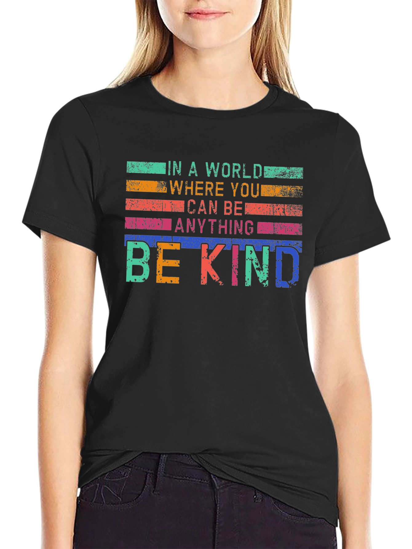 Black Be Kind Graphic T-Shirt - Inspirational Message view 2