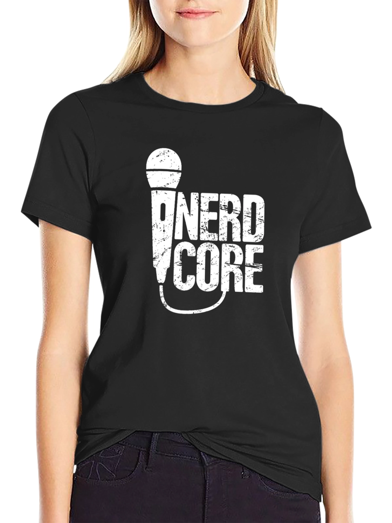 Black Nerdcore Microphone Black T-Shirt view 2