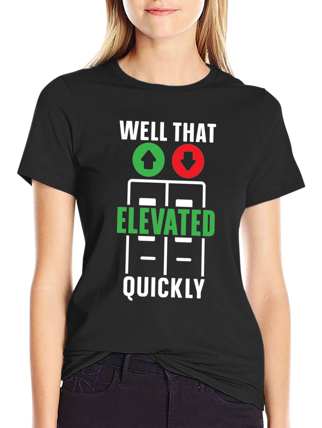 Black Elevated Quickly T-Shirt - Funny Stock Market Tee view 2