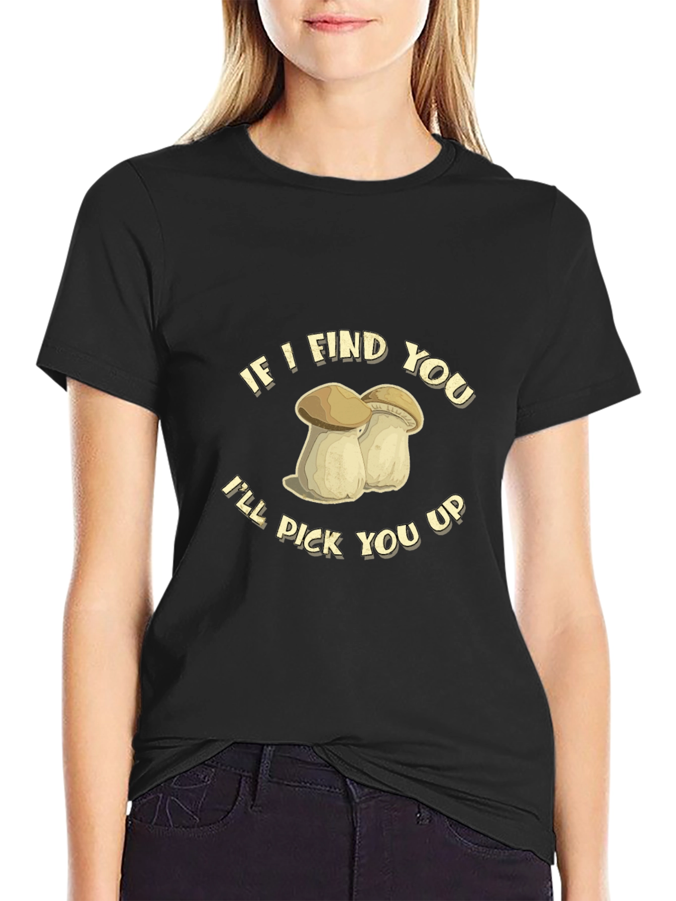 Black Funny Mushroom Graphic Tee - If I Find You view 2