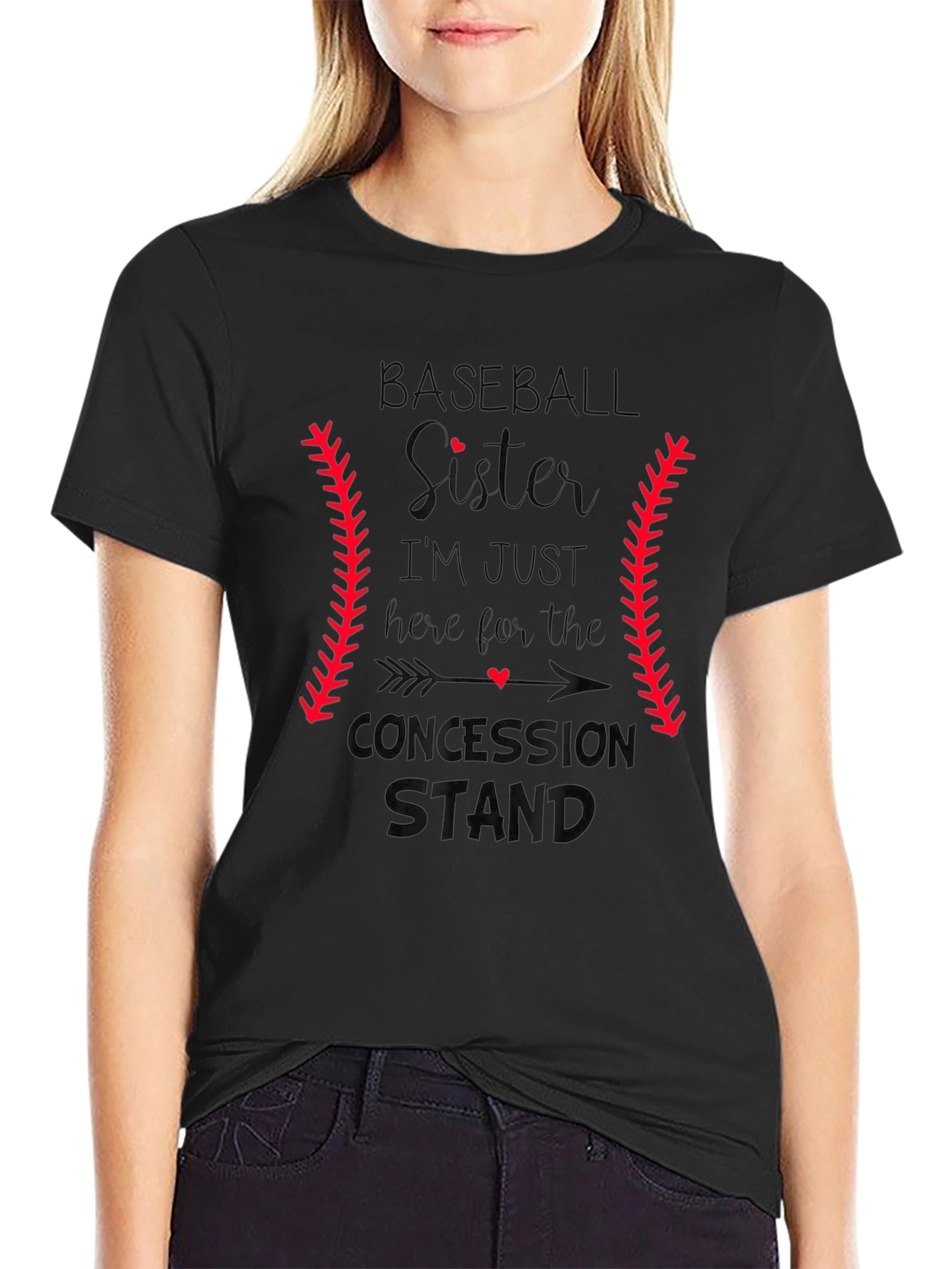 Black Baseball Sister T-Shirt: Concession Stand Design view 2
