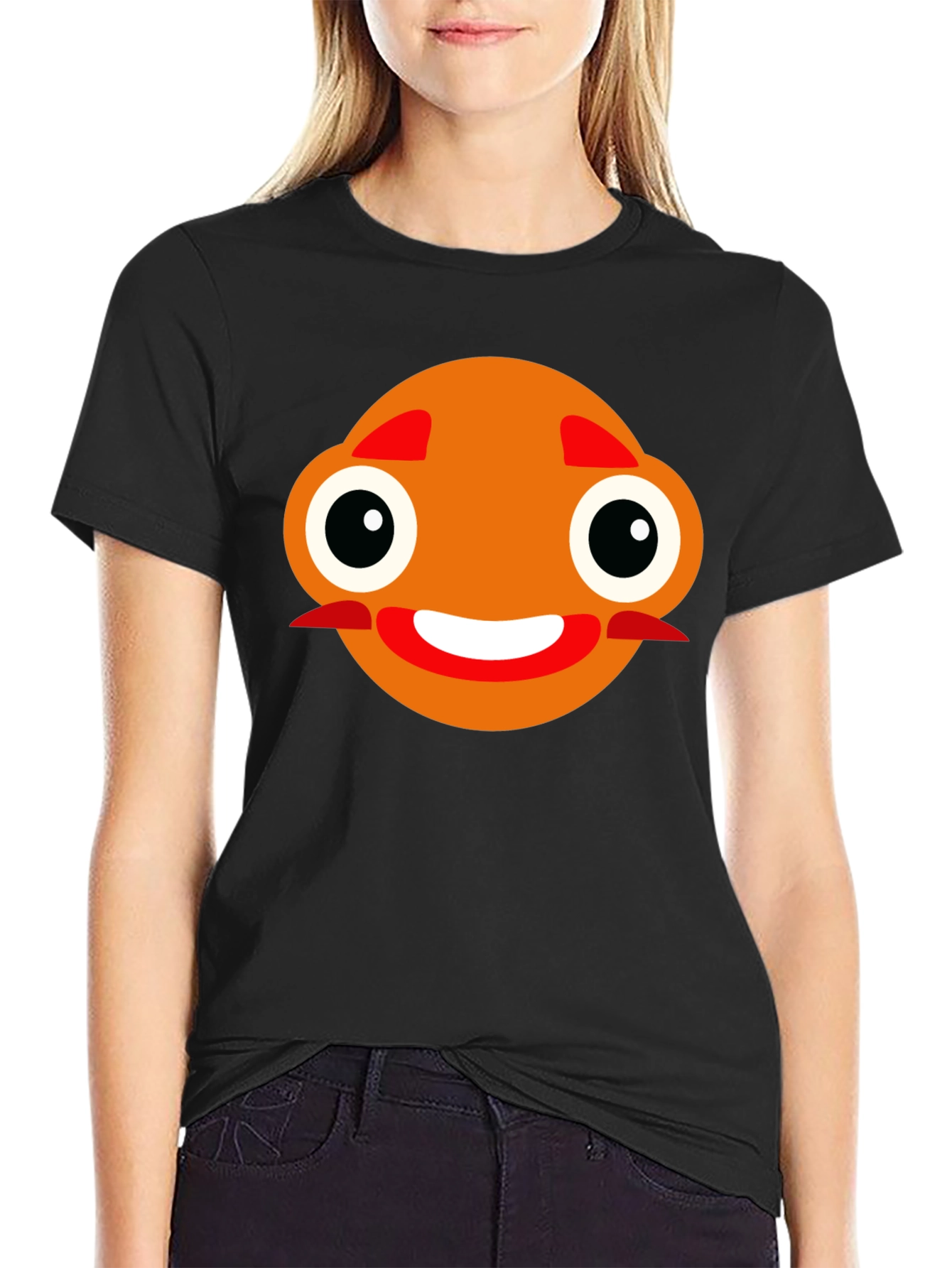 Black Funny Orange Face Black T-Shirt view 2