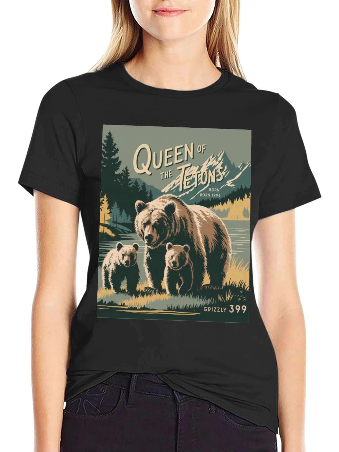 Black Queen of the Tetons Grizzly Bear T-Shirt view 2