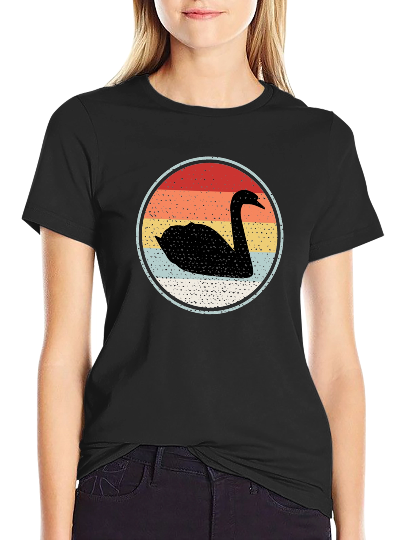 Black Retro Swan Graphic Tee view 2