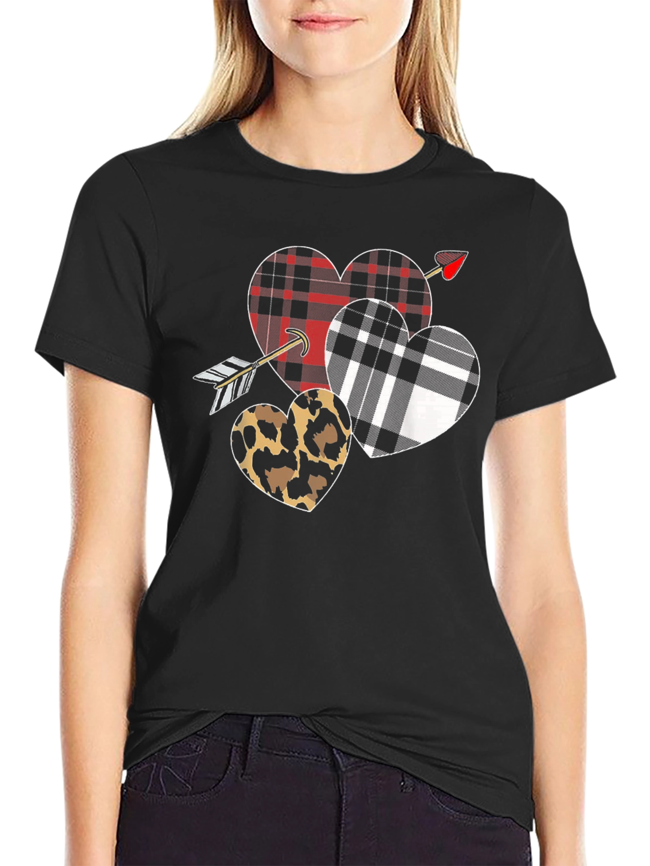 Black Heart Arrow T-Shirt Valentine's Day Black Graphic Tee view 2