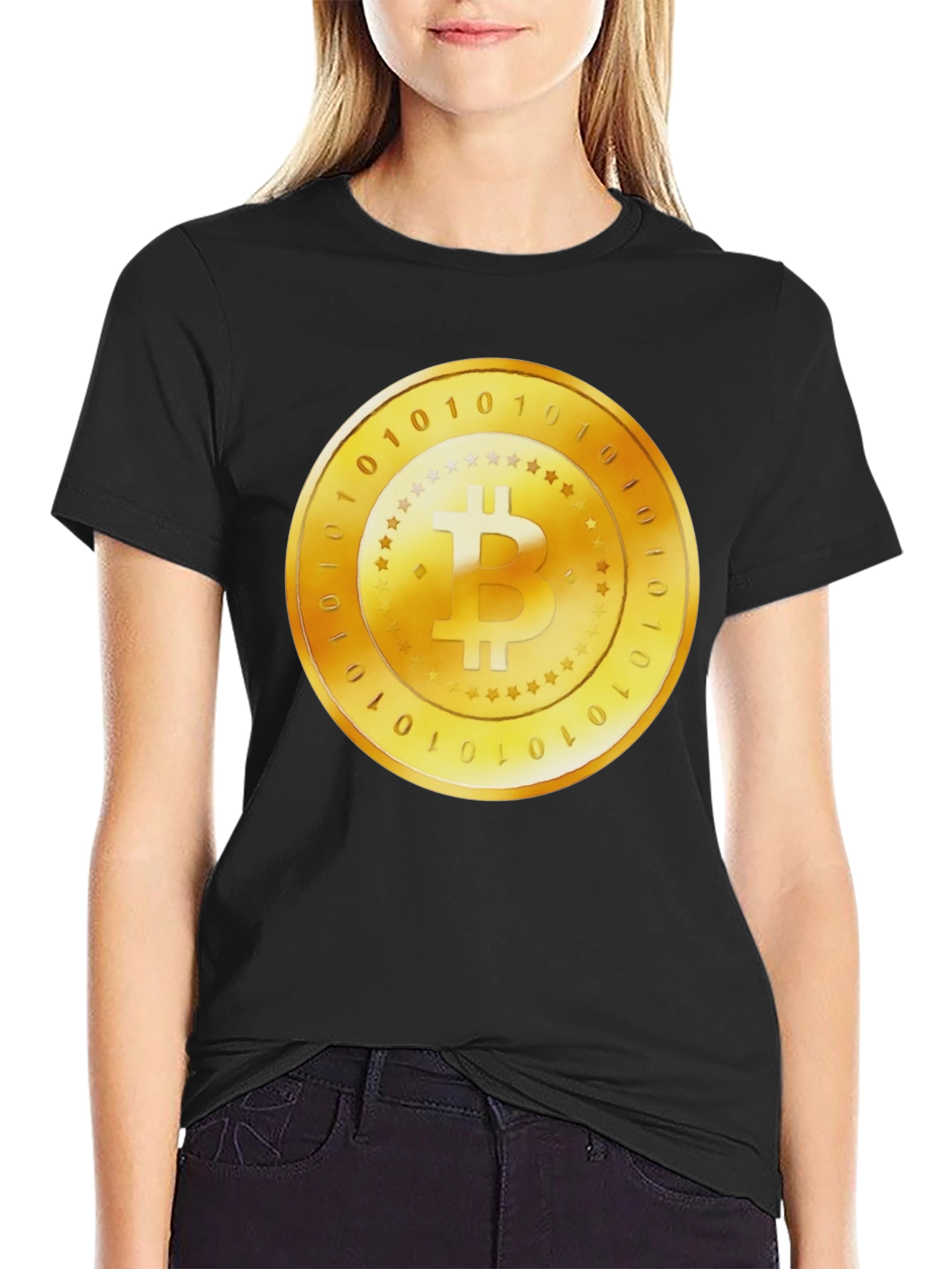 Black Bitcoin Gold Coin Graphic Black T-Shirt view 2
