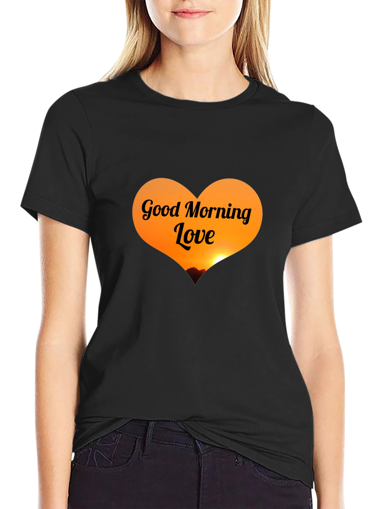 Black Good Morning Love Black T-Shirt view 2