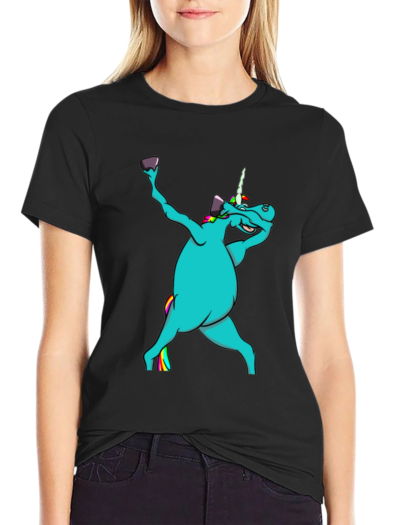 Black Unicorn Dabbing Graphic T-Shirt - Black view 2