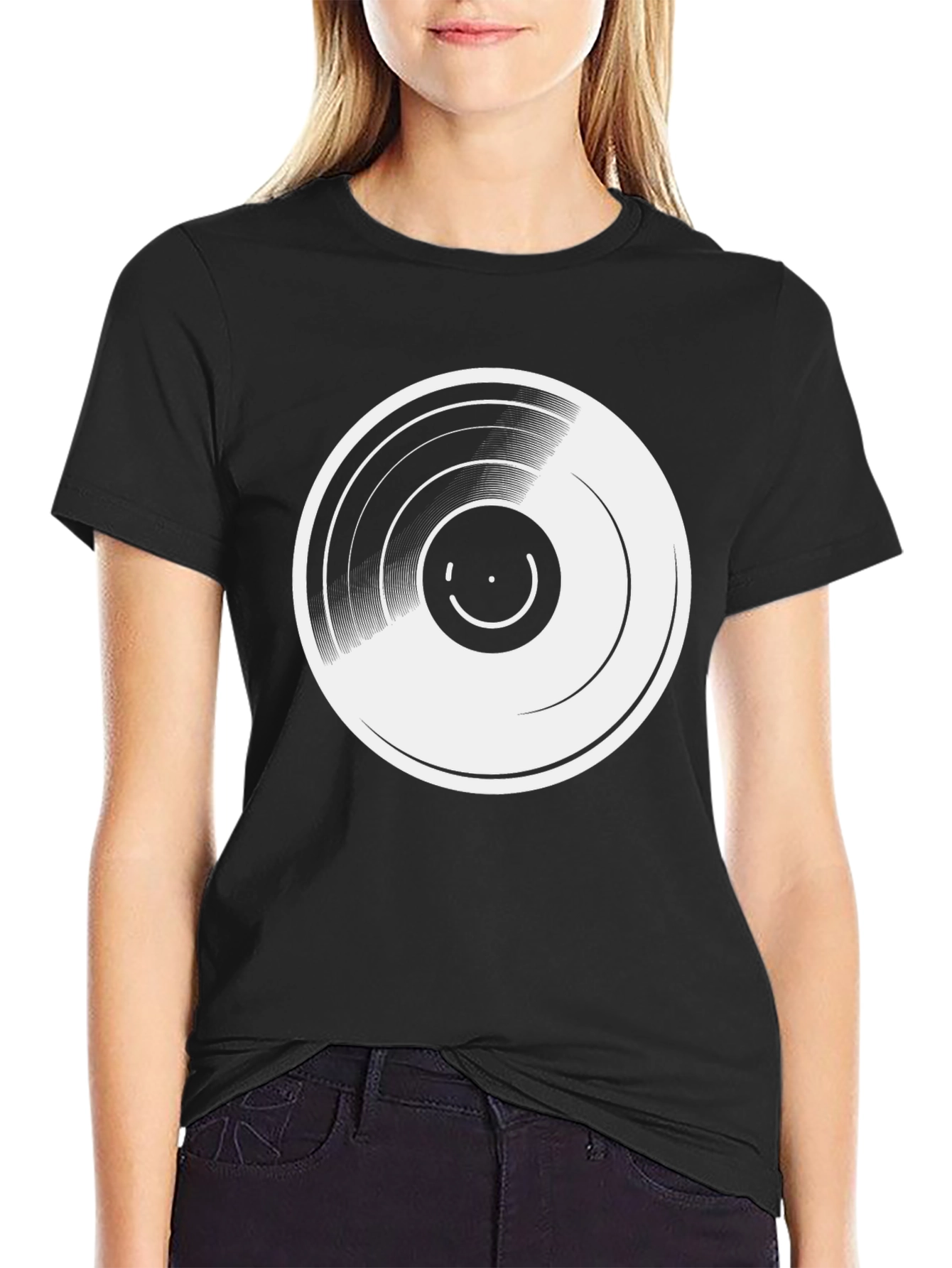 Black Vinyl Record Graphic Tee - Retro Music Lover T-Shirt view 2