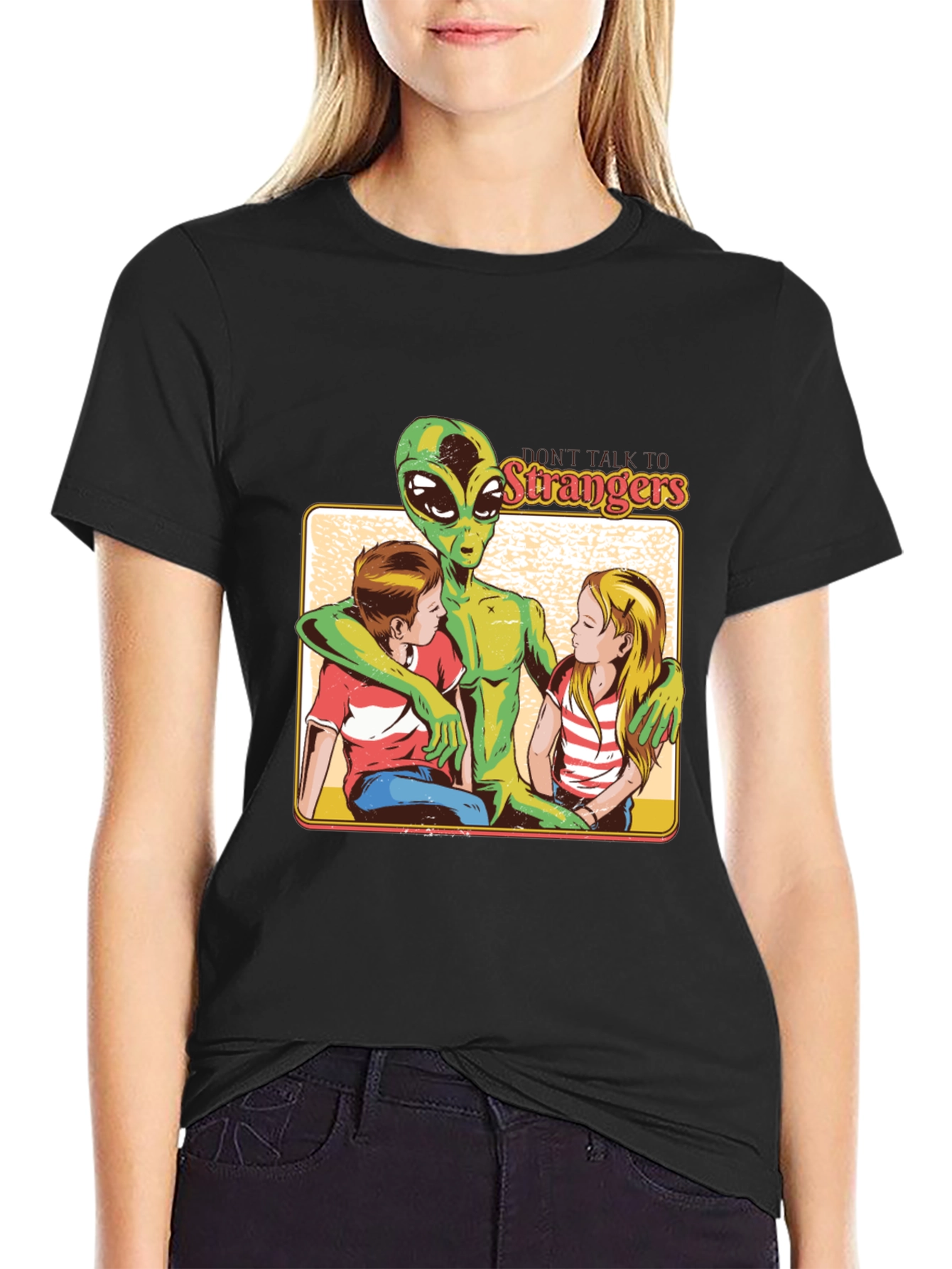 Black Don't Talk to Strangers Alien T-Shirt view 2