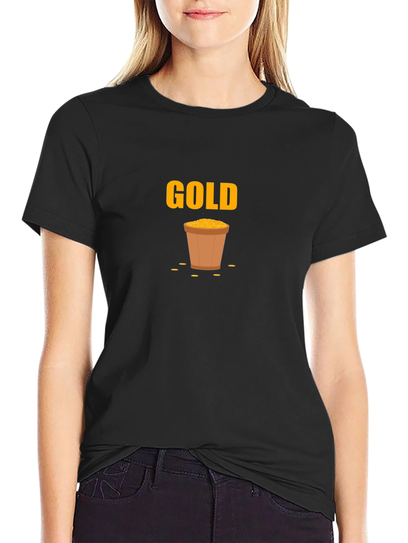 Black Gold Pot Graphic Black T-Shirt view 2