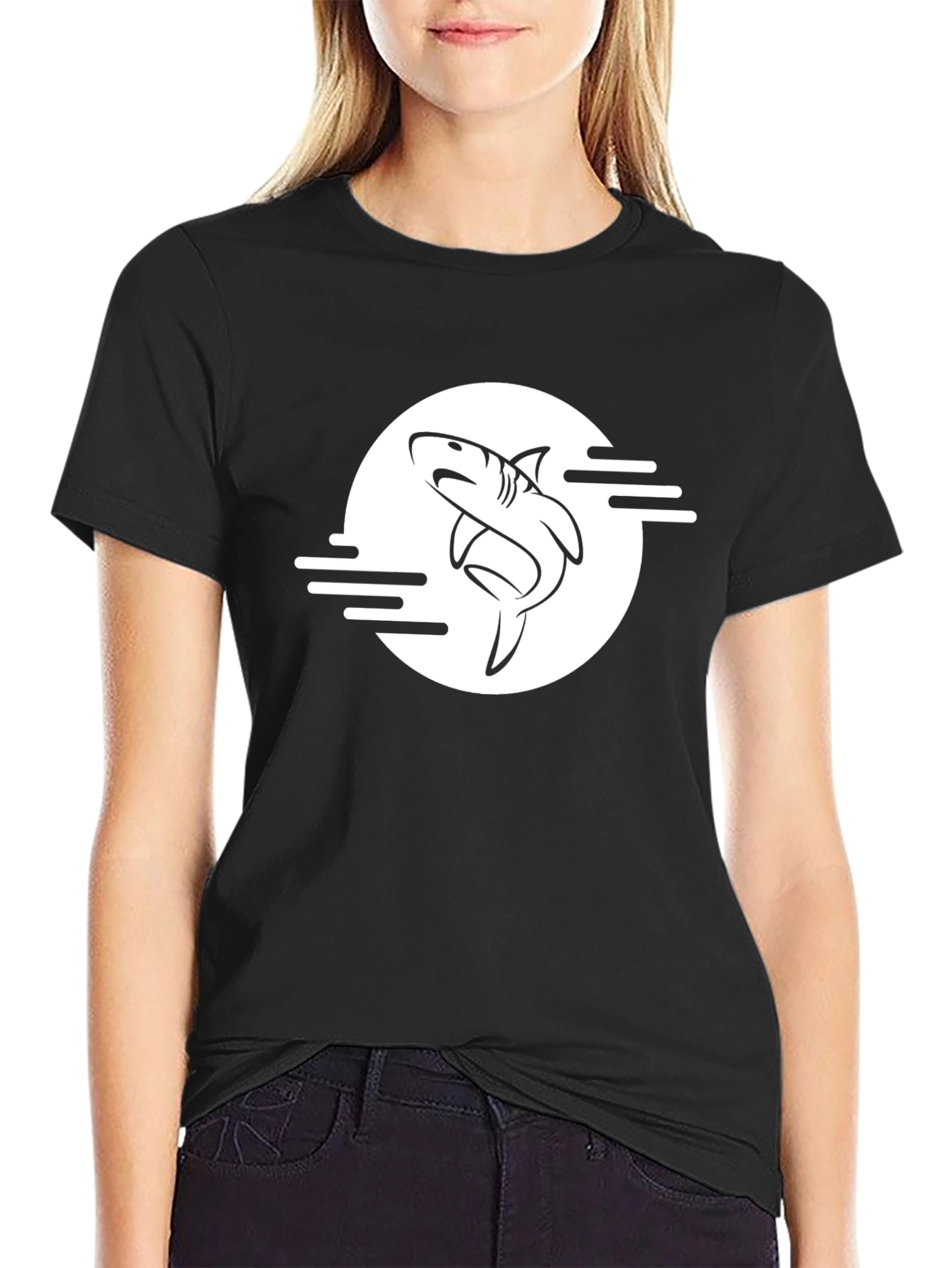 Black Cool Shark Graphic Black T-Shirt view 2