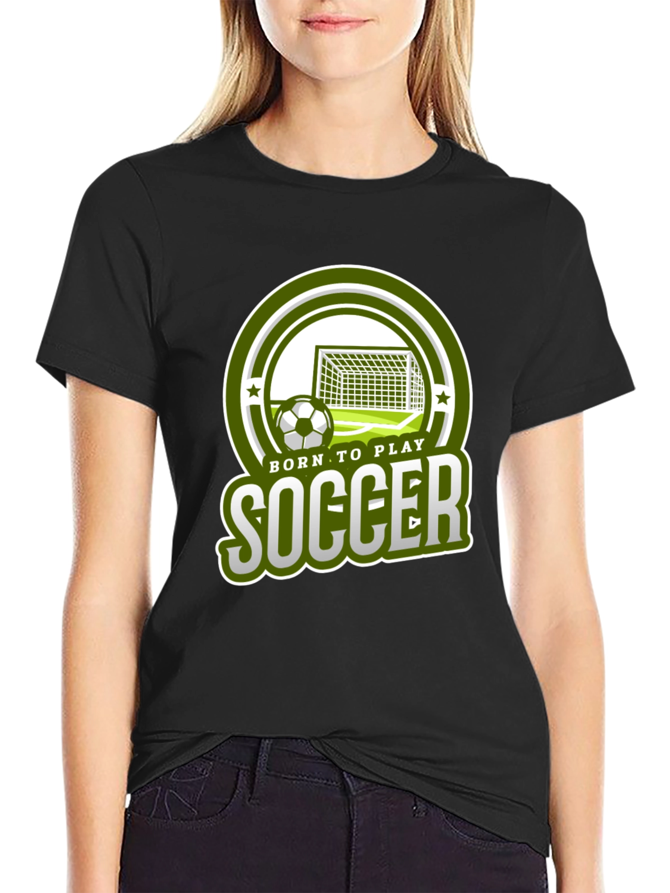 Black Born To Play Soccer Graphic T-Shirt view 2