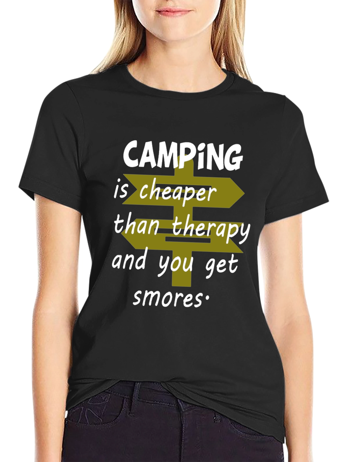 Black Camping Cheaper Than Therapy Graphic T-Shirt view 2
